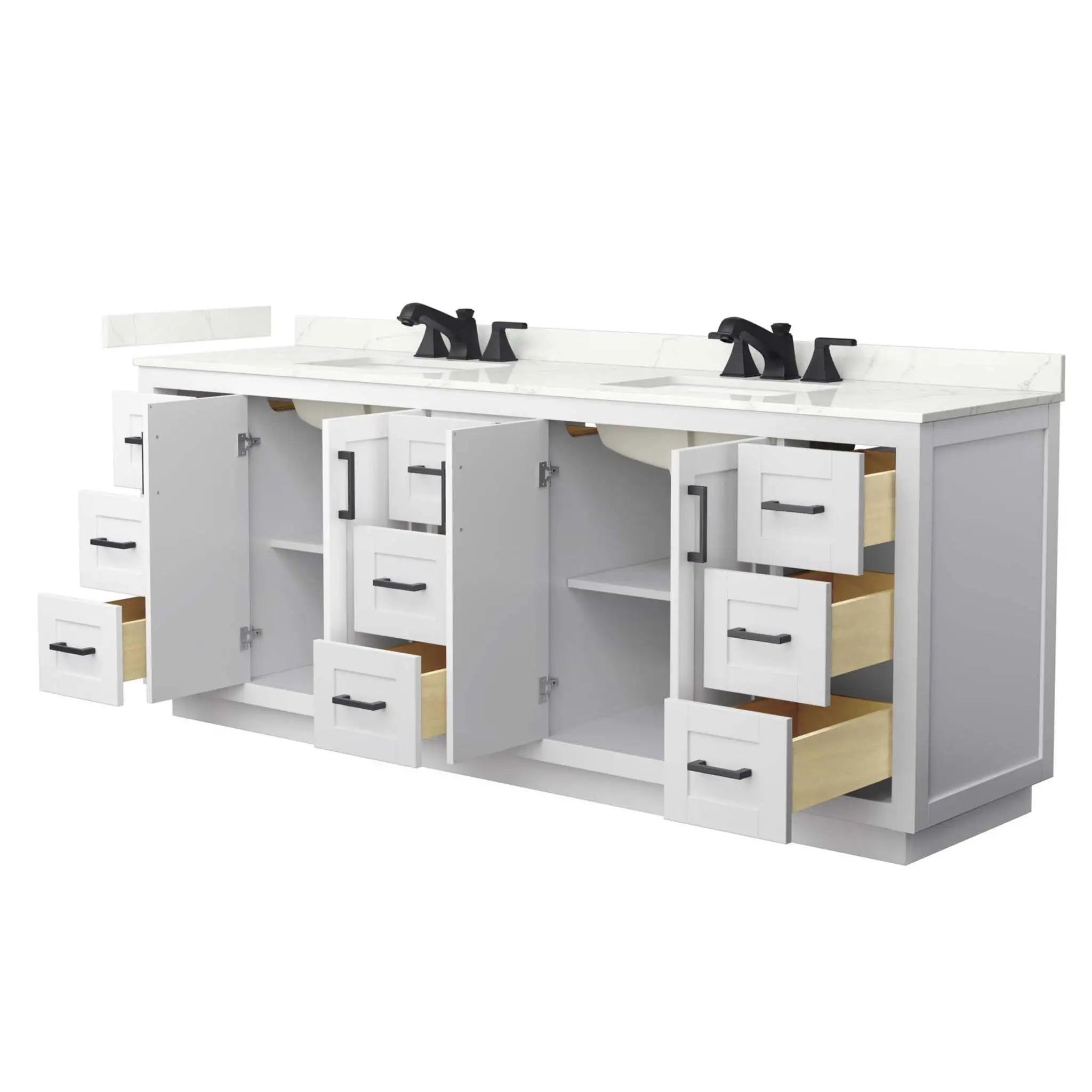 84" Miranda Double Bathroom Vanity in White with Matte Black Trim by Wyndham