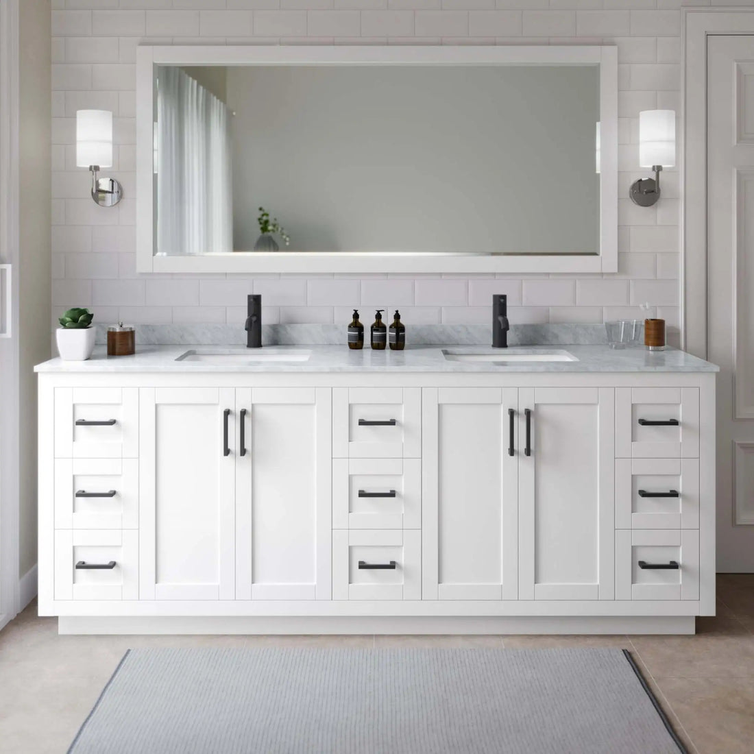 84" Miranda Double Bathroom Vanity in White with Matte Black Trim by Wyndham