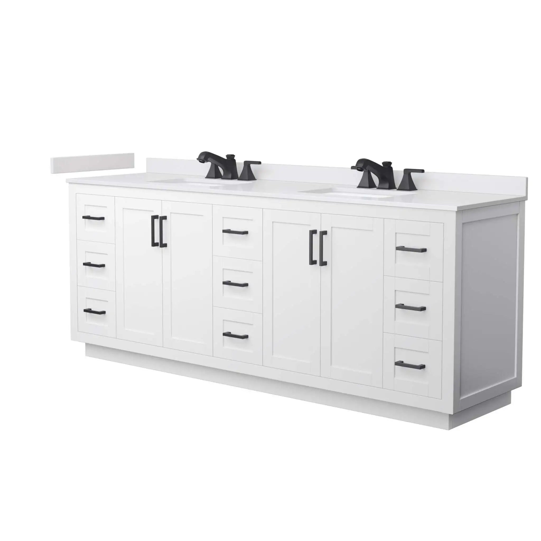 84" Miranda Double Bathroom Vanity in White with Matte Black Trim by Wyndham