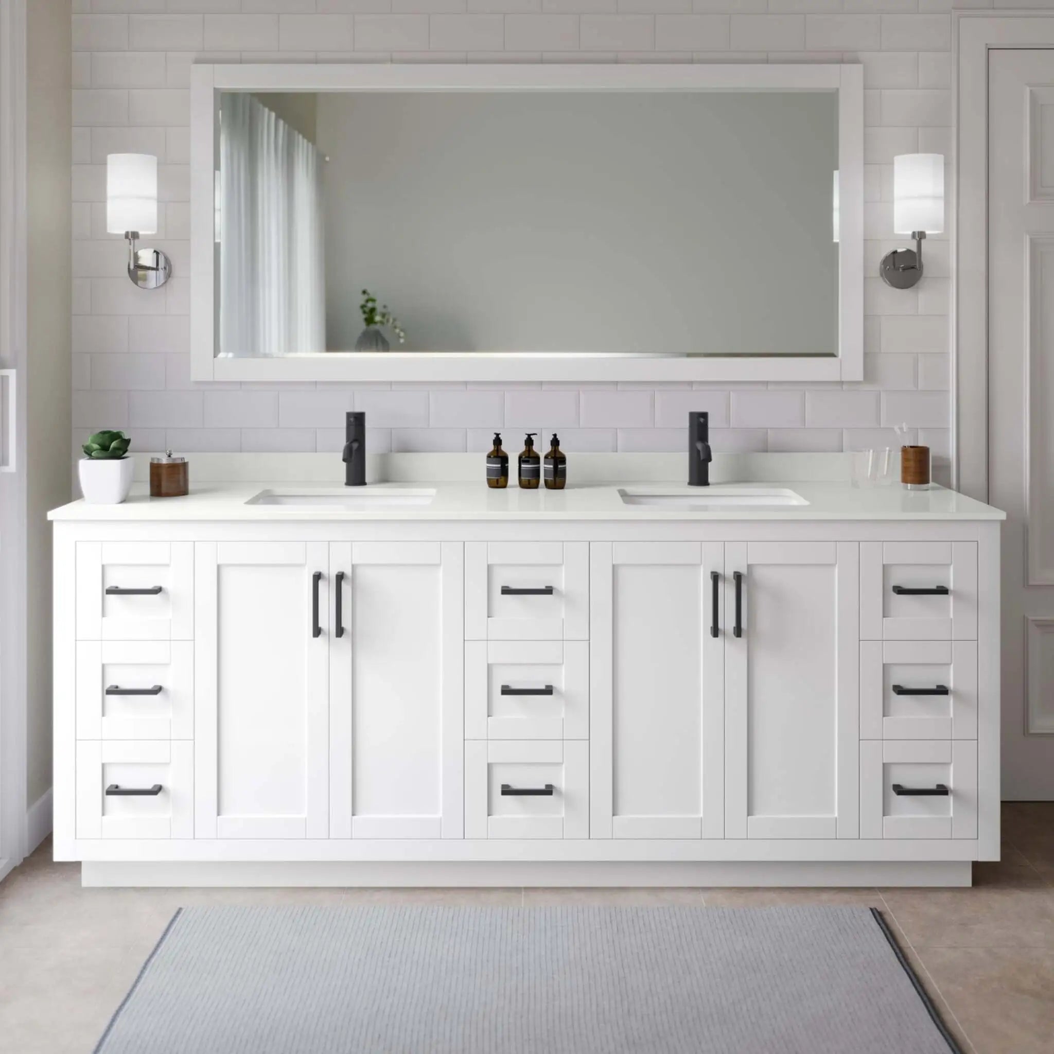84" Miranda Double Bathroom Vanity in White with Matte Black Trim by Wyndham