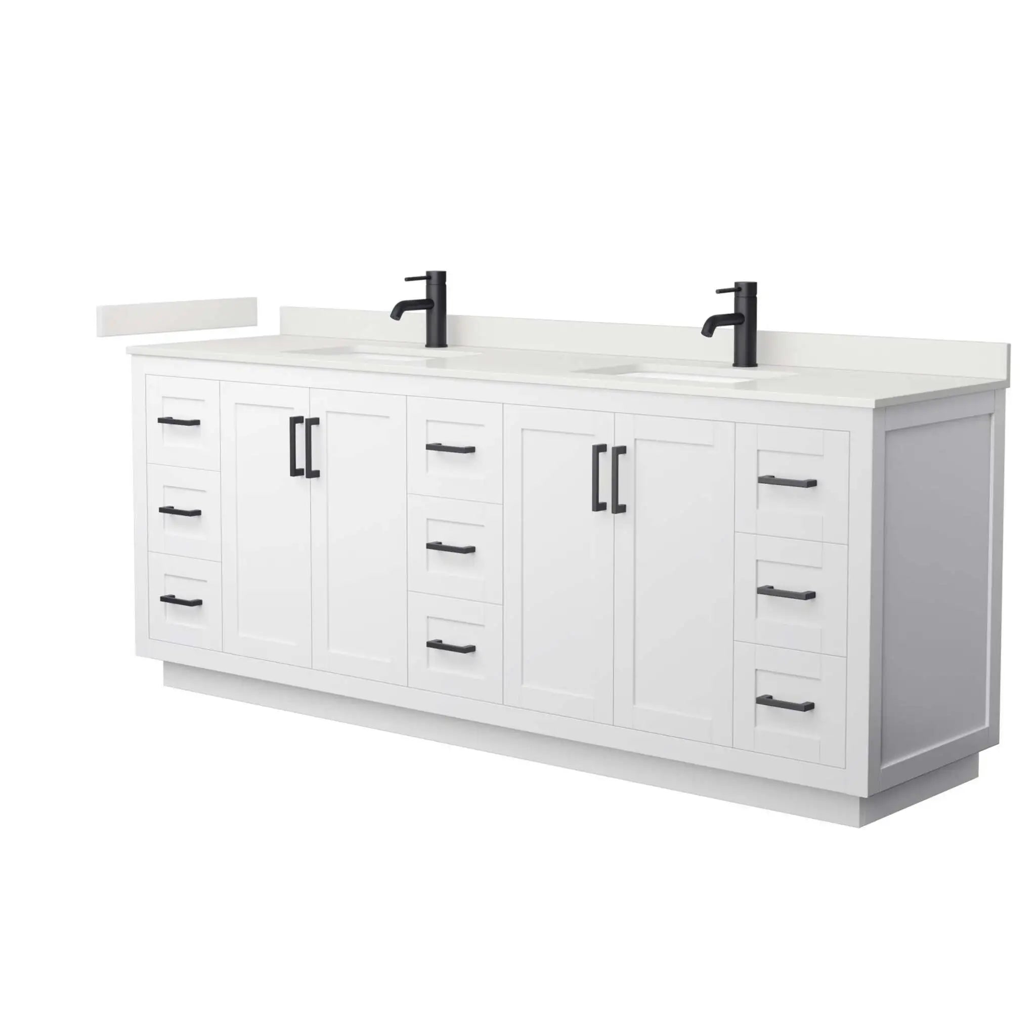 84" Miranda Double Bathroom Vanity in White with Matte Black Trim by Wyndham