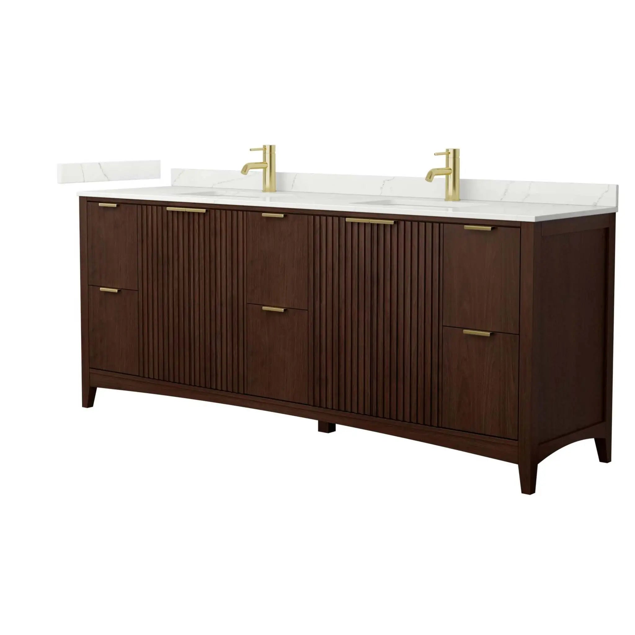 84" Palmilla Double Bathroom Vanity in Dark Walnut with Brushed Gold Trim by Wyndham