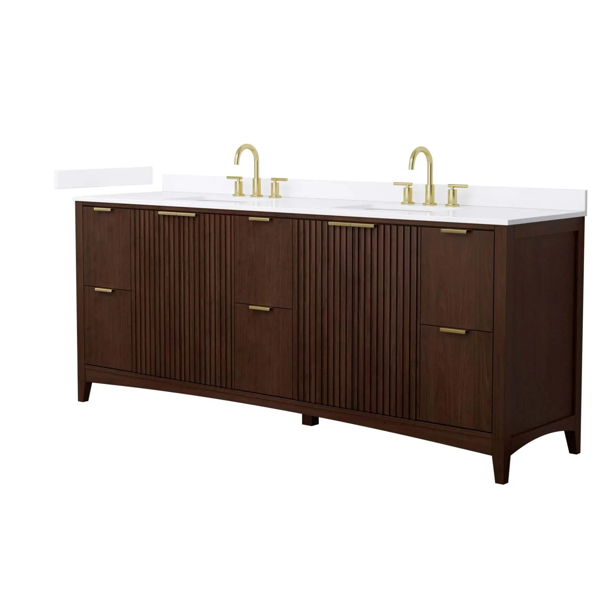 84" Palmilla Double Bathroom Vanity in Dark Walnut with Brushed Gold Trim by Wyndham
