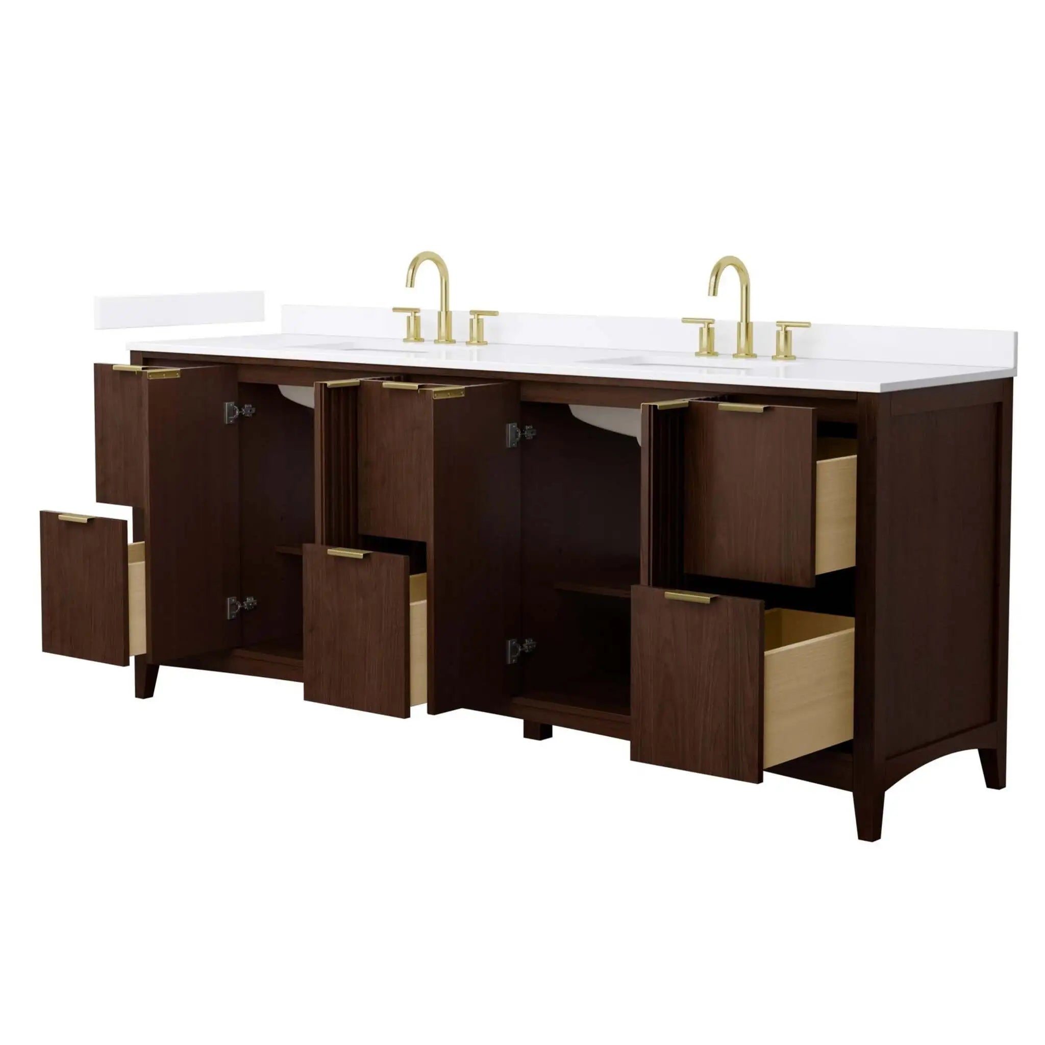 84" Palmilla Double Bathroom Vanity in Dark Walnut with Brushed Gold Trim by Wyndham
