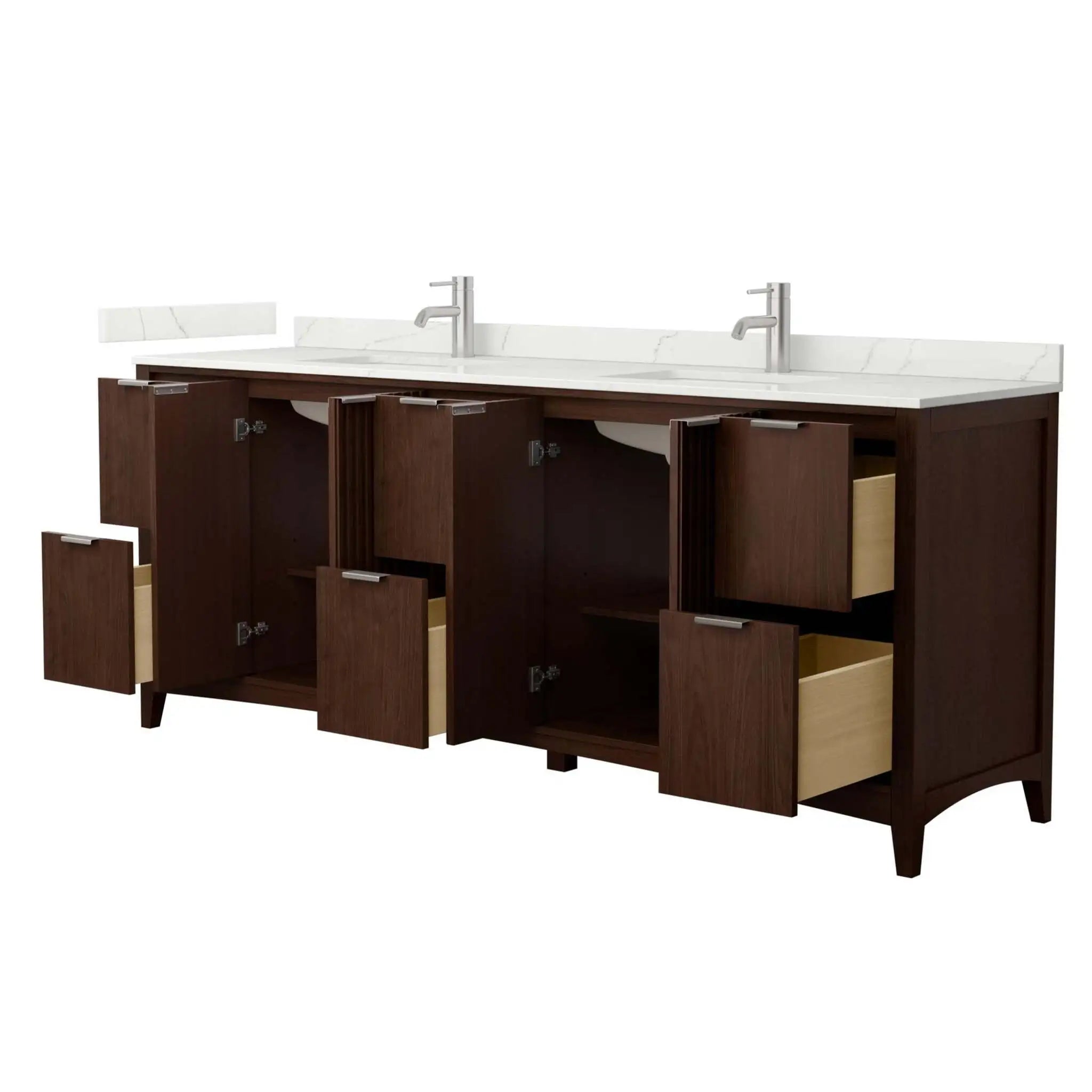 84" Palmilla Double Bathroom Vanity in Dark Walnut with Brushed Nickel Trim by Wyndham