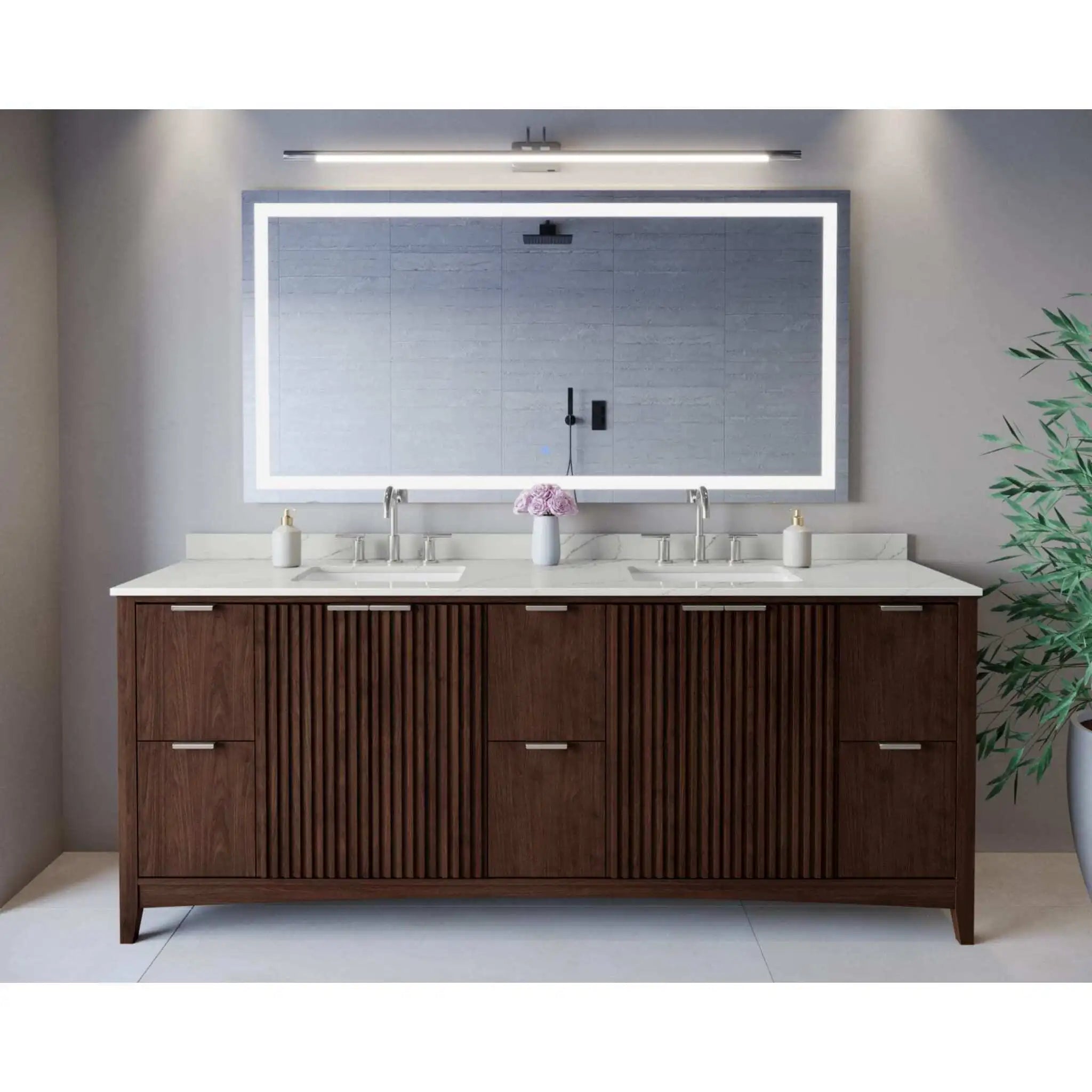 84" Palmilla Double Bathroom Vanity in Dark Walnut with Brushed Nickel Trim by Wyndham