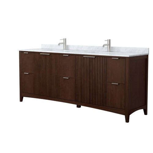 84" Palmilla Double Bathroom Vanity in Dark Walnut with Brushed Nickel Trim by Wyndham