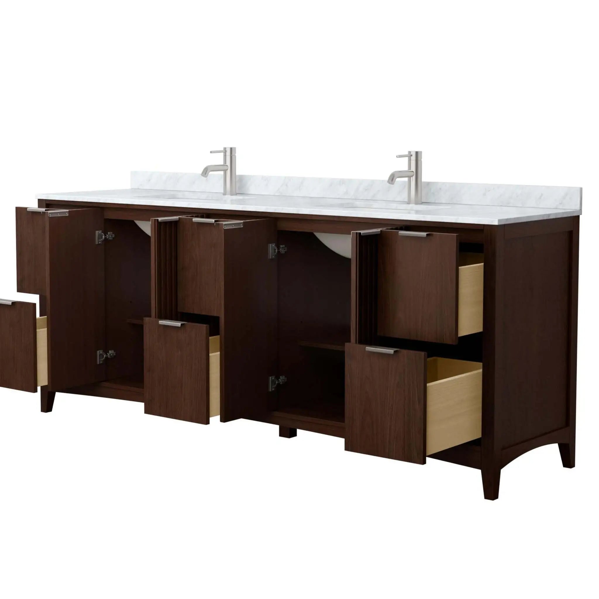 84" Palmilla Double Bathroom Vanity in Dark Walnut with Brushed Nickel Trim by Wyndham
