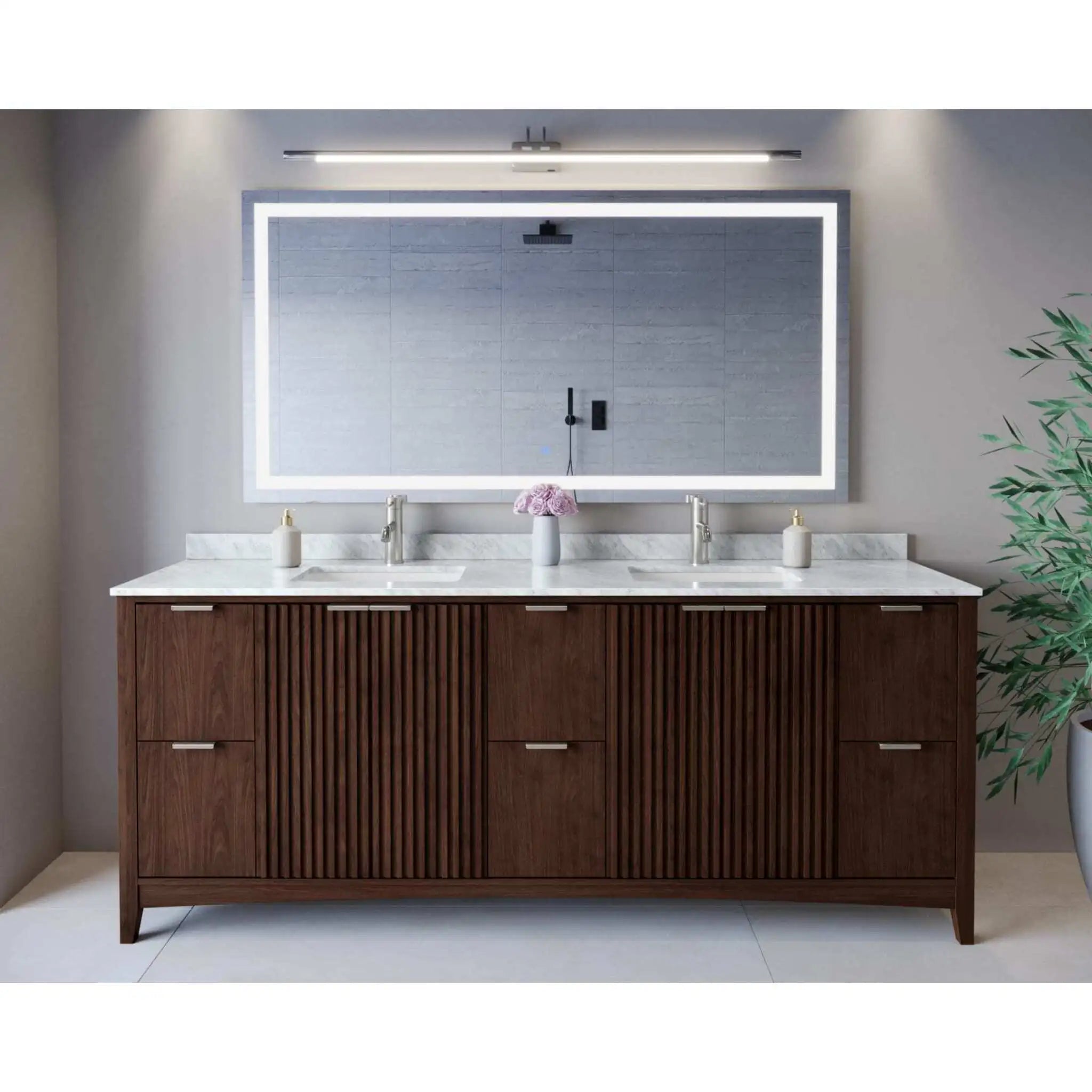84" Palmilla Double Bathroom Vanity in Dark Walnut with Brushed Nickel Trim by Wyndham