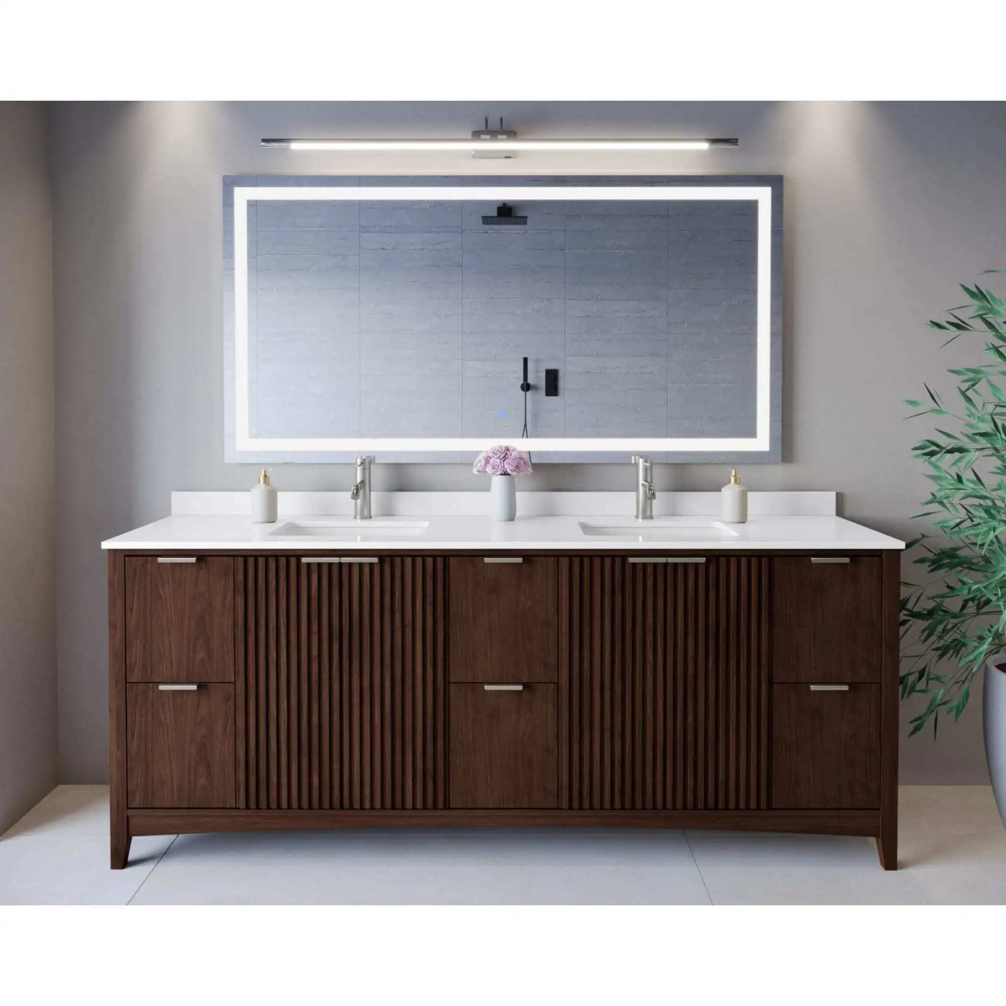 84" Palmilla Double Bathroom Vanity in Dark Walnut with Brushed Nickel Trim by Wyndham