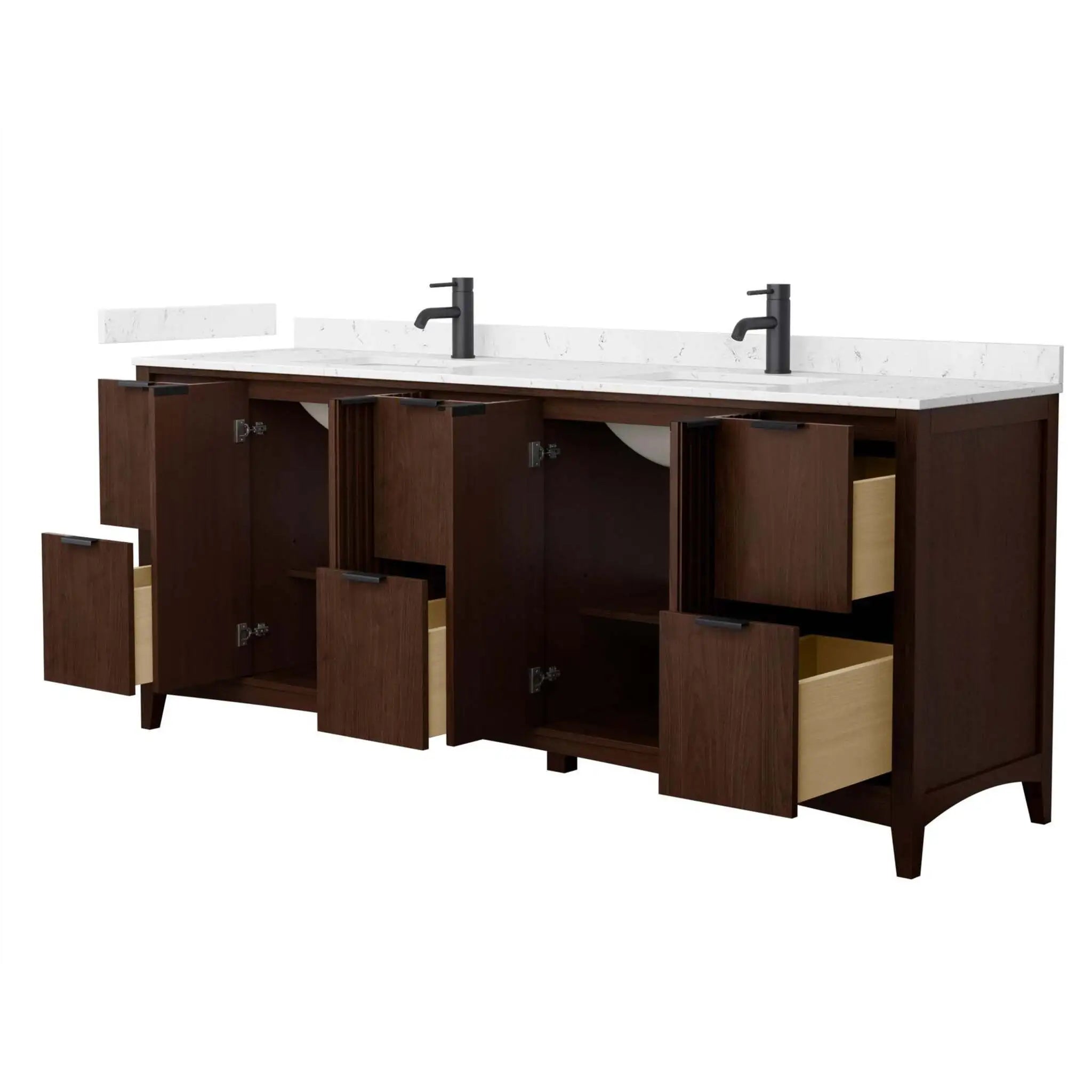 84" Palmilla Double Bathroom Vanity in Dark Walnut with Matte Black Trim by Wyndham