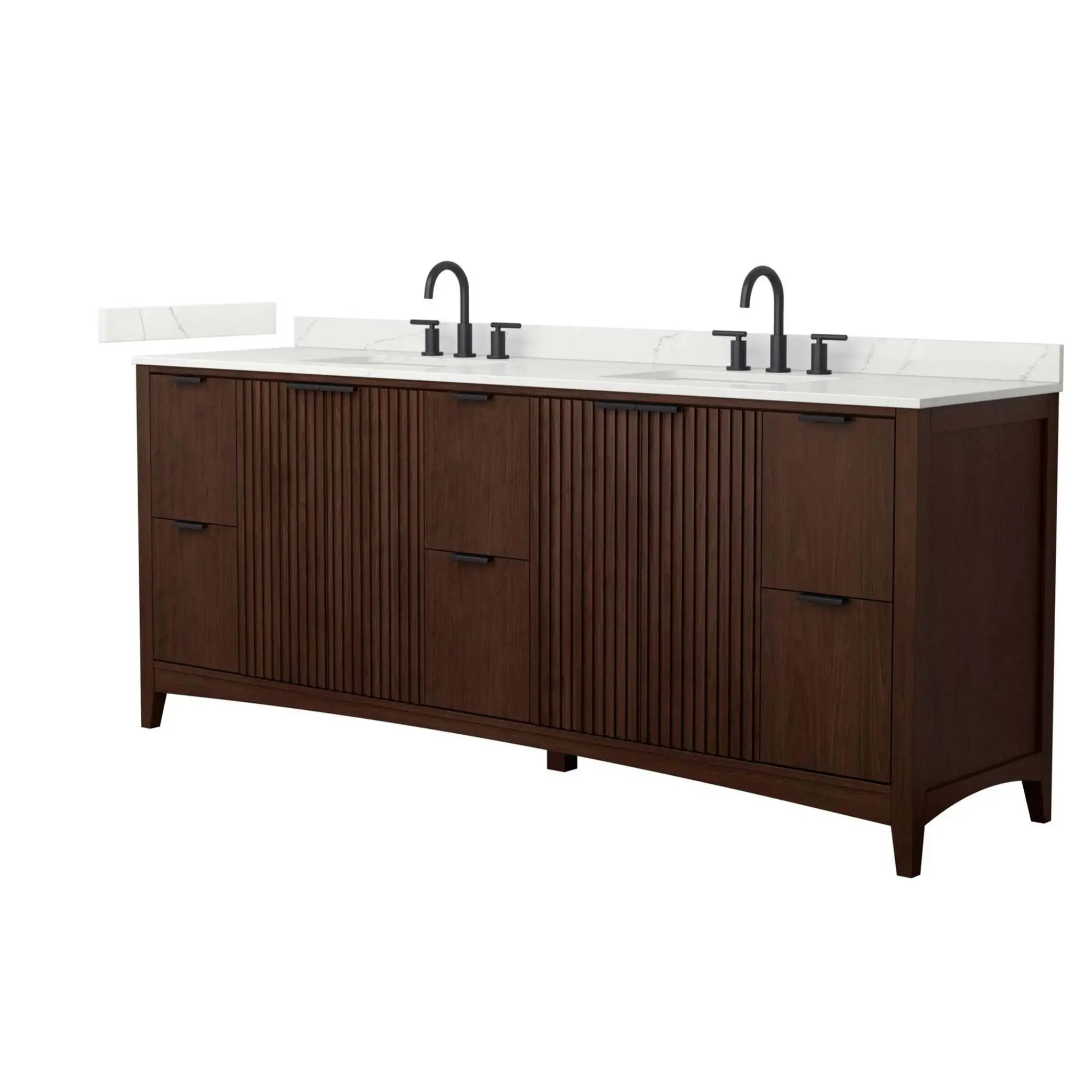 84" Palmilla Double Bathroom Vanity in Dark Walnut with Matte Black Trim by Wyndham