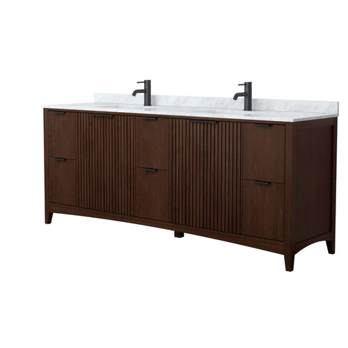 84" Palmilla Double Bathroom Vanity in Dark Walnut with Matte Black Trim by Wyndham