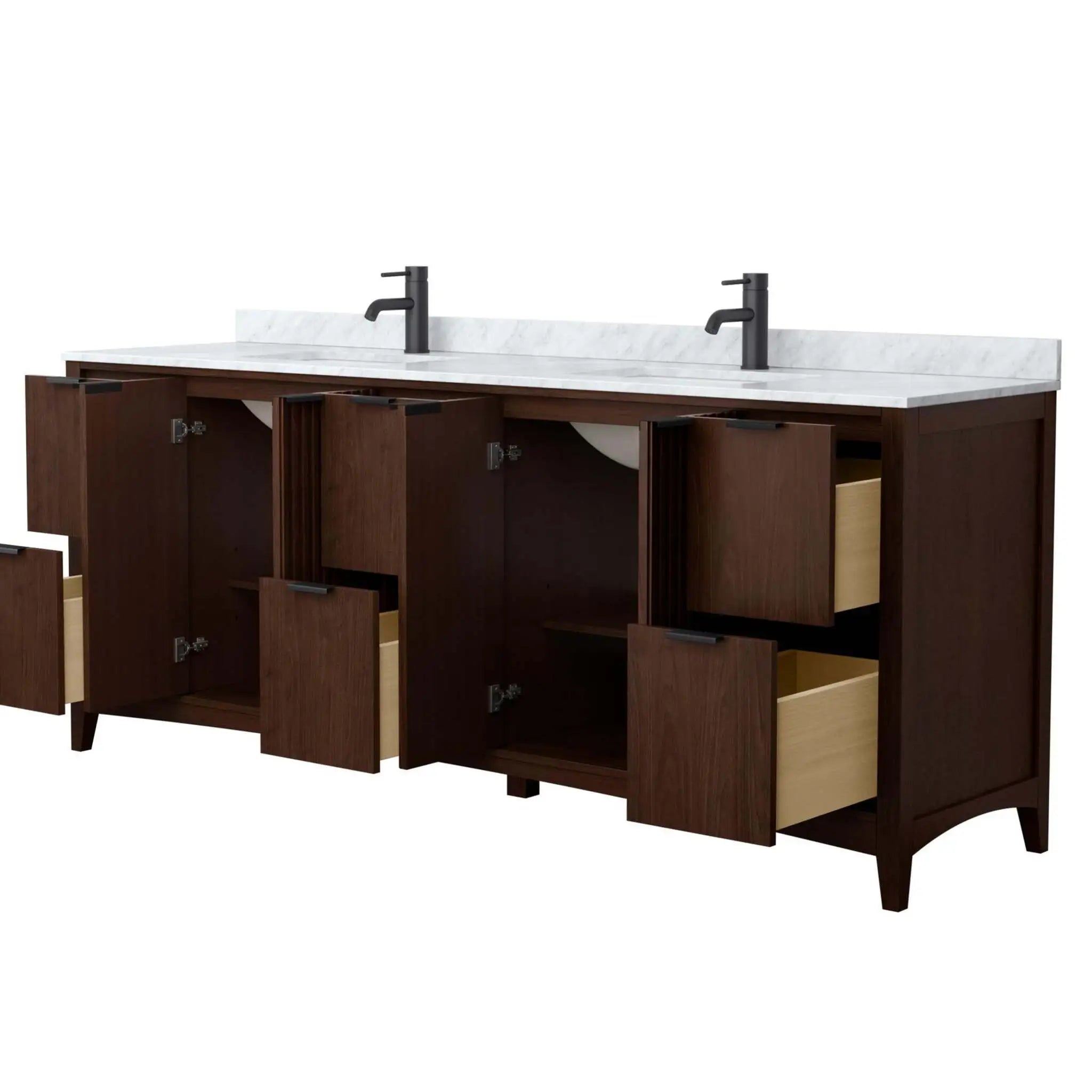 84" Palmilla Double Bathroom Vanity in Dark Walnut with Matte Black Trim by Wyndham
