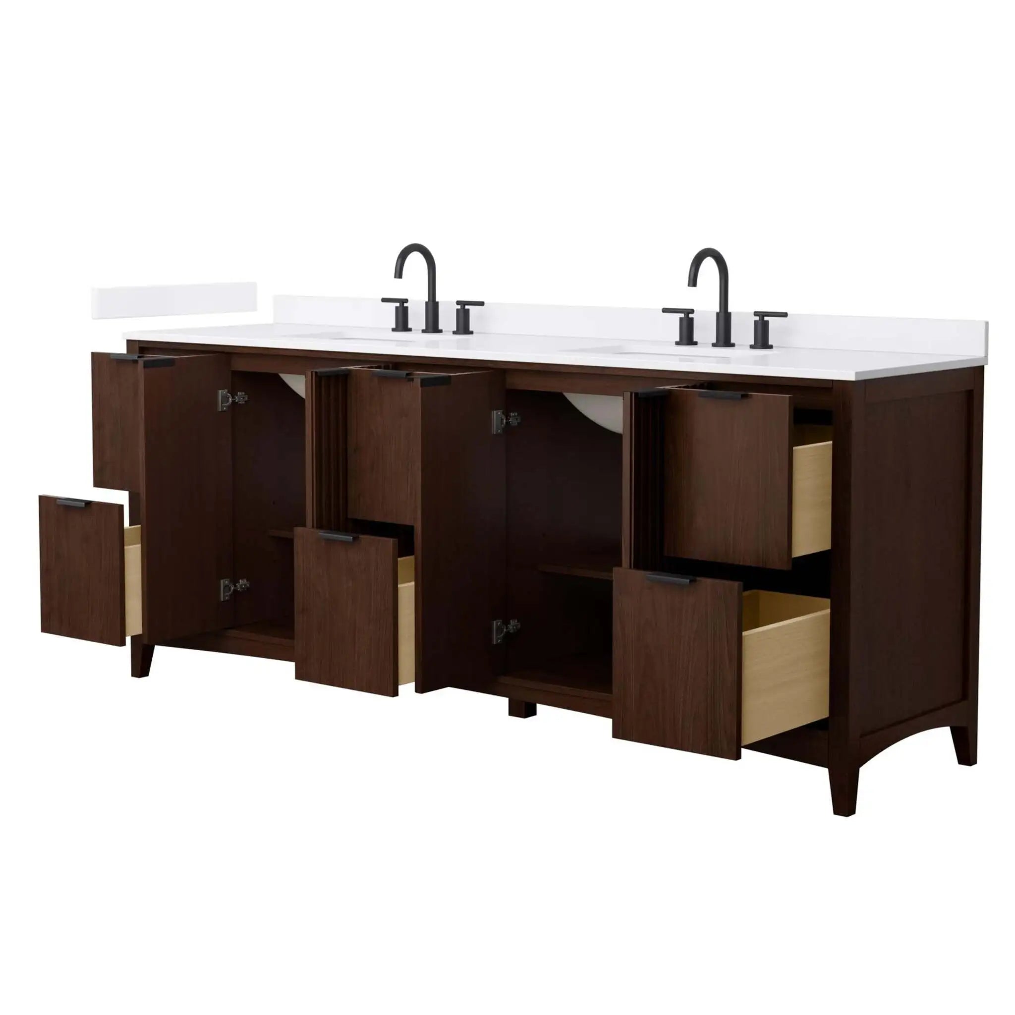 84" Palmilla Double Bathroom Vanity in Dark Walnut with Matte Black Trim by Wyndham
