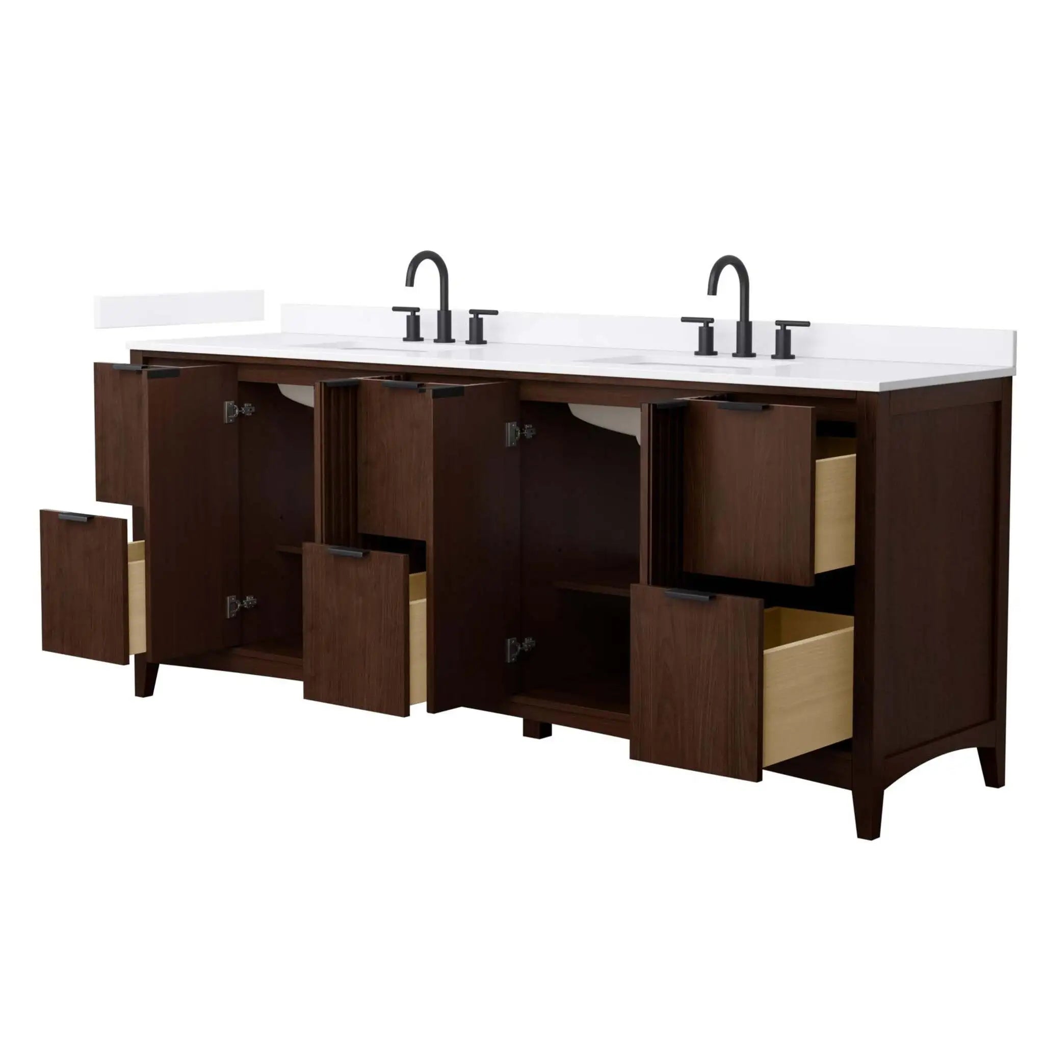 84" Palmilla Double Bathroom Vanity in Dark Walnut with Matte Black Trim by Wyndham