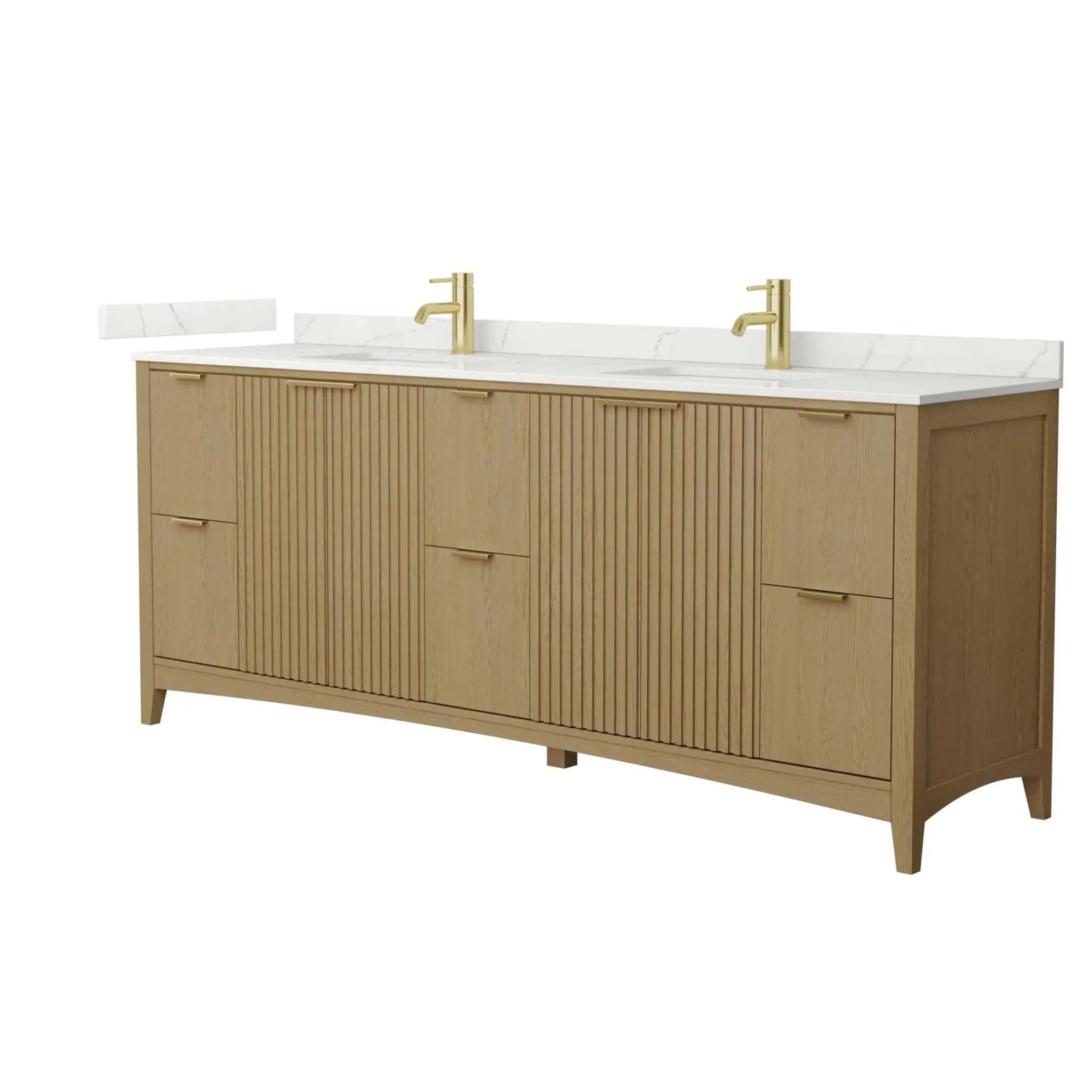 84" Palmilla Double Bathroom Vanity in Natural Oak with Brushed Gold Trim by Wyndham