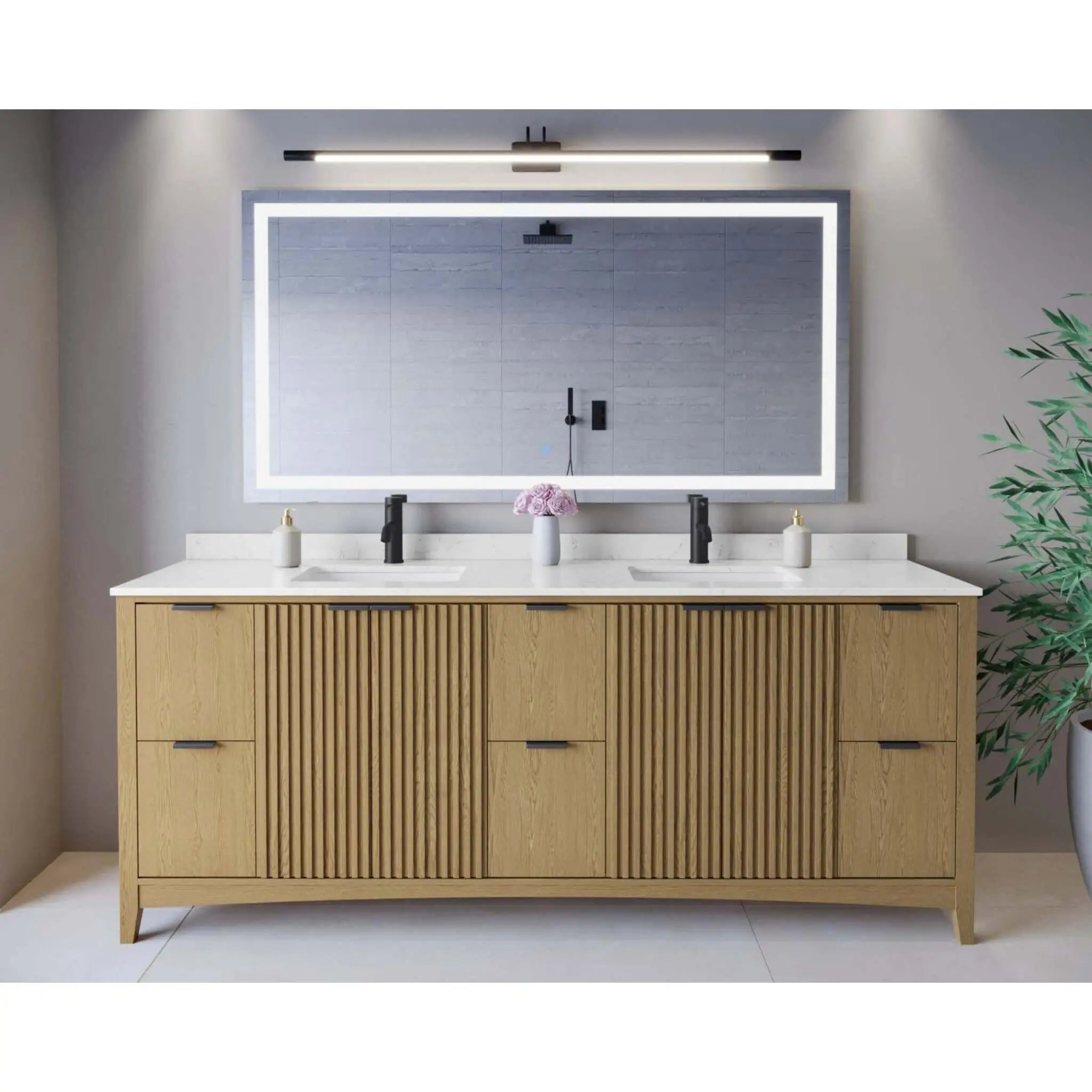 84" Palmilla Double Bathroom Vanity in Natural Oak with Matte Black Trim by Wyndham
