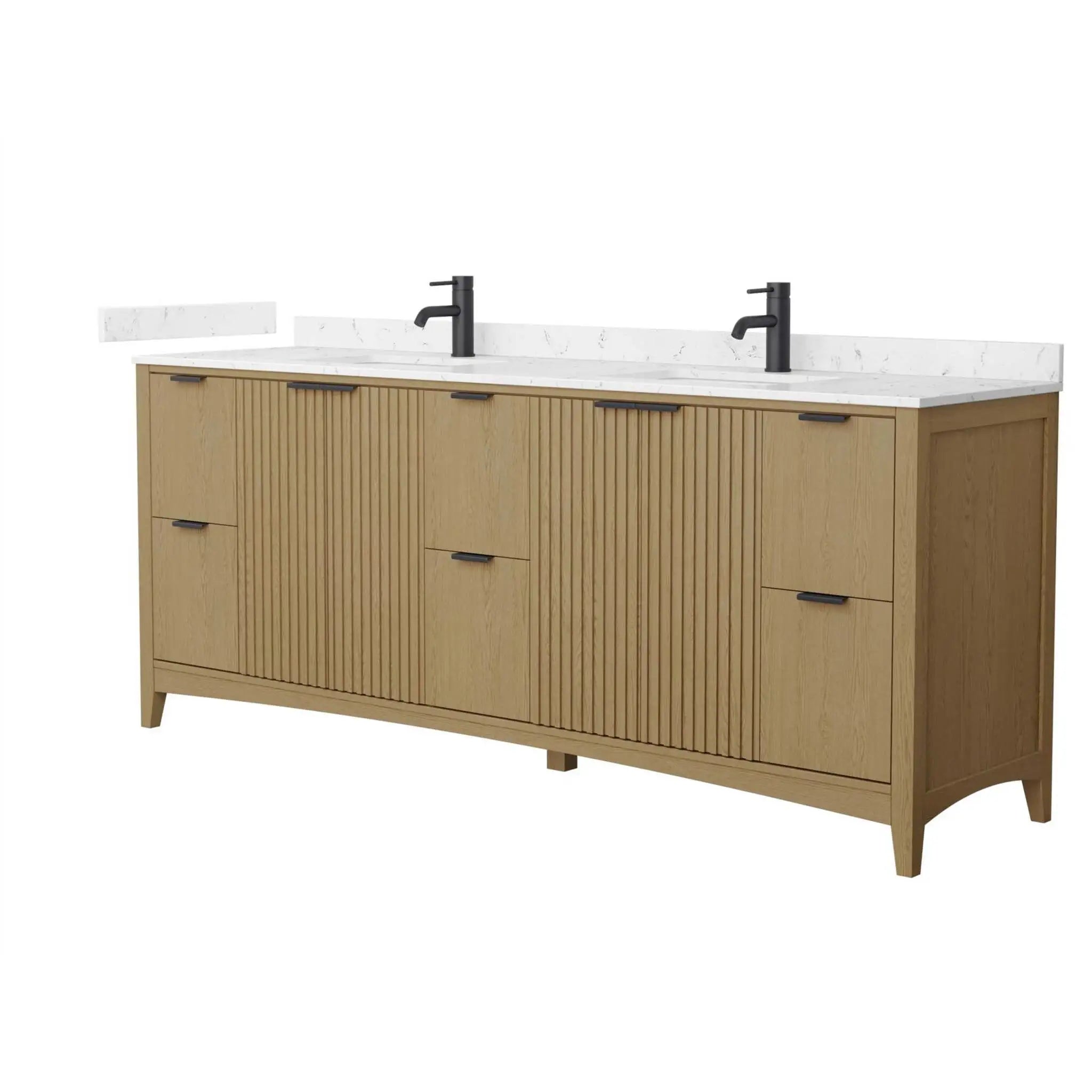 84" Palmilla Double Bathroom Vanity in Natural Oak with Matte Black Trim by Wyndham