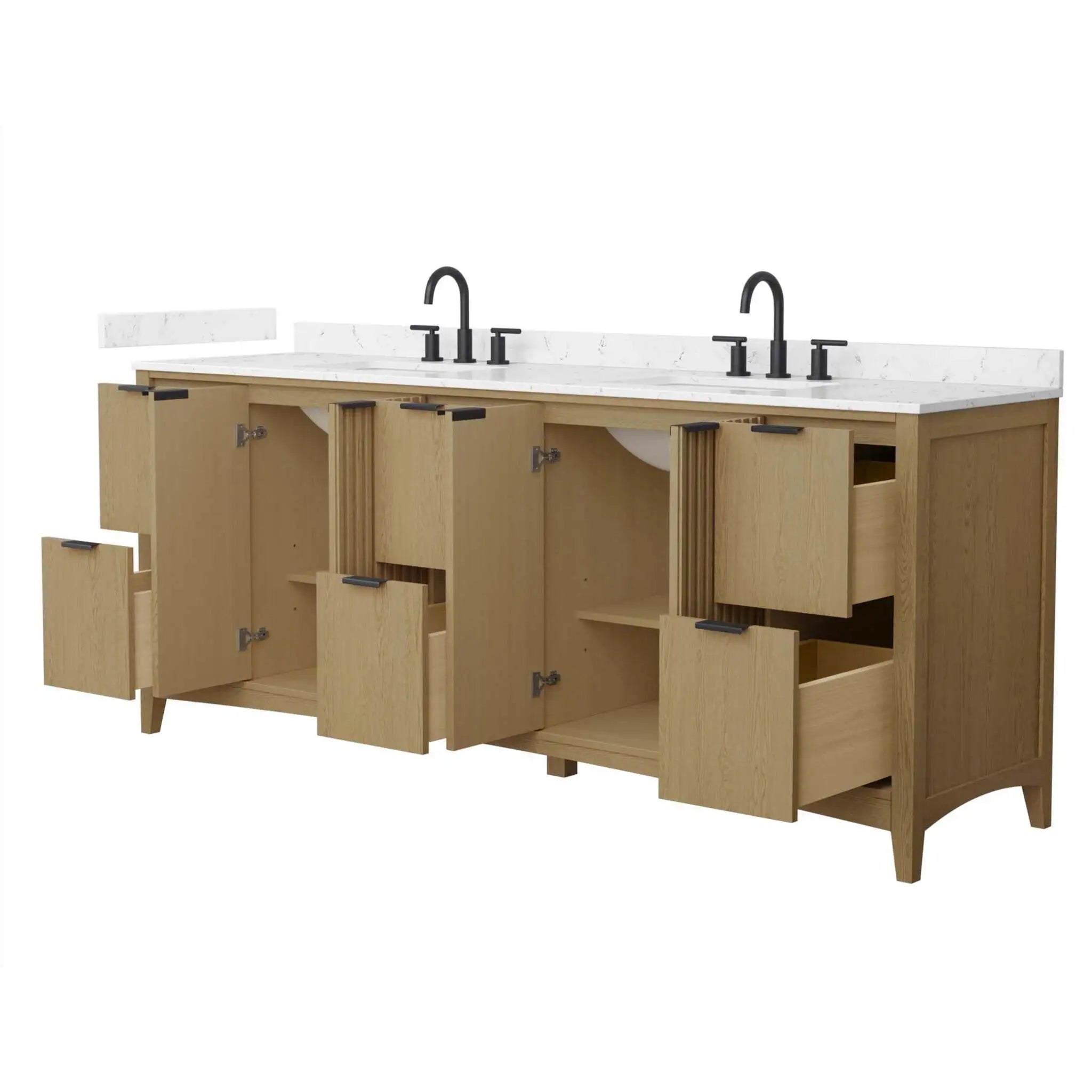 84" Palmilla Double Bathroom Vanity in Natural Oak with Matte Black Trim by Wyndham