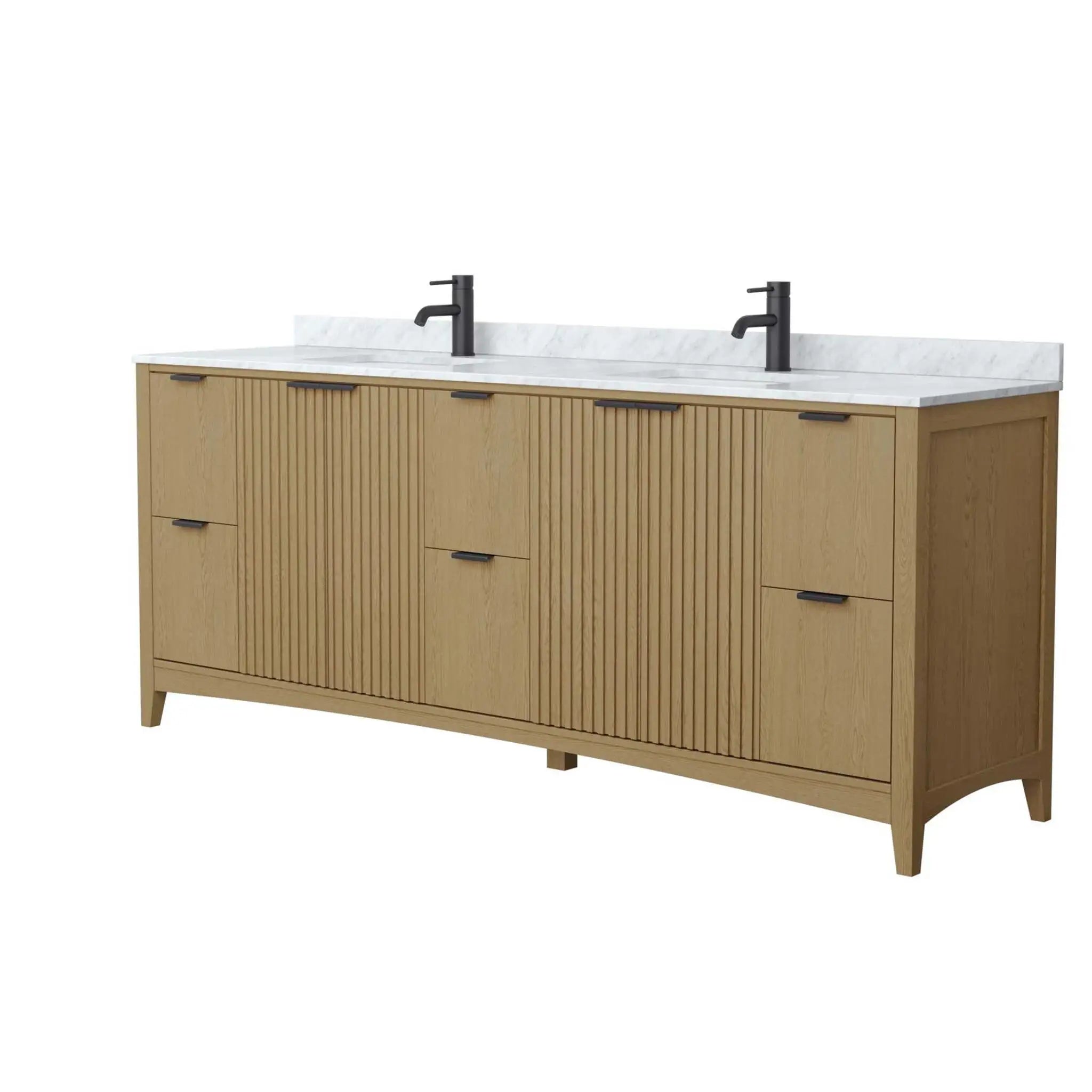 84" Palmilla Double Bathroom Vanity in Natural Oak with Matte Black Trim by Wyndham