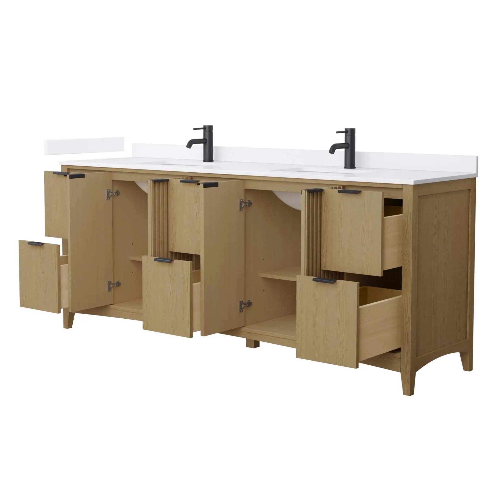 84" Palmilla Double Bathroom Vanity in Natural Oak with Matte Black Trim by Wyndham