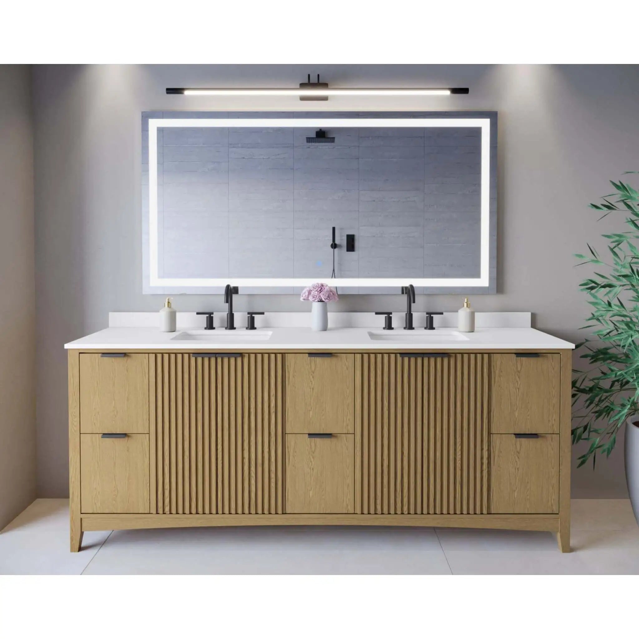 84" Palmilla Double Bathroom Vanity in Natural Oak with Matte Black Trim by Wyndham