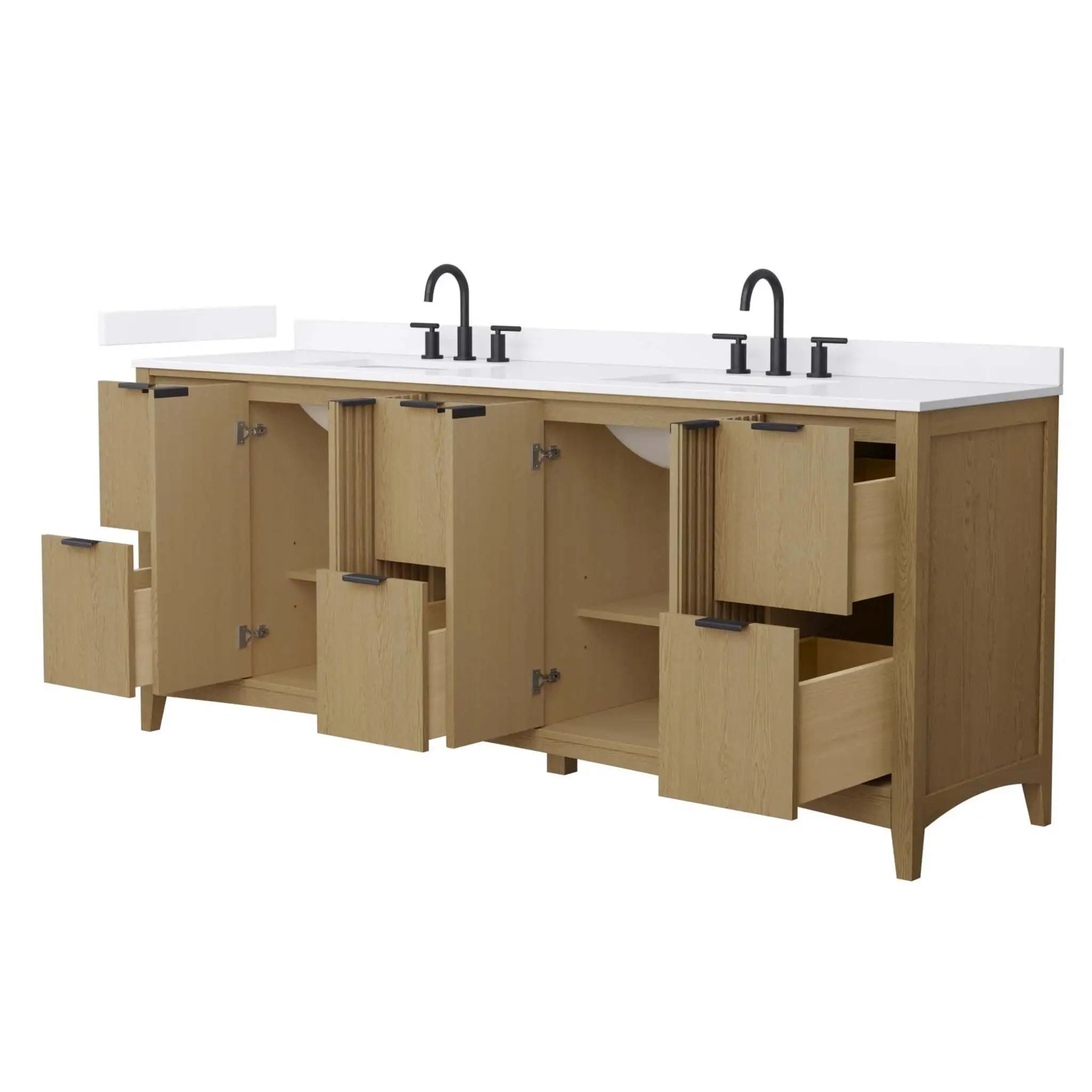 84" Palmilla Double Bathroom Vanity in Natural Oak with Matte Black Trim by Wyndham