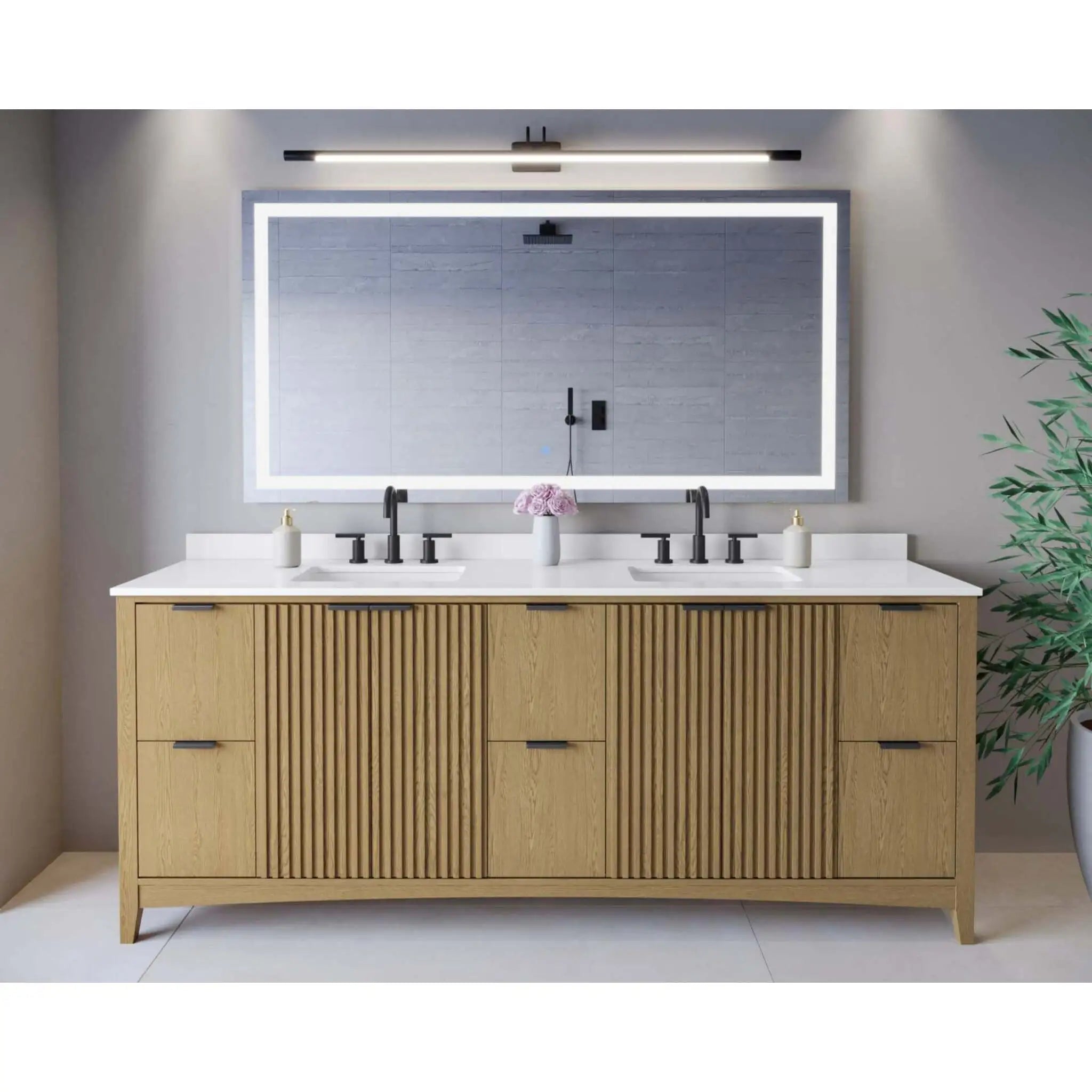 84" Palmilla Double Bathroom Vanity in Natural Oak with Matte Black Trim by Wyndham