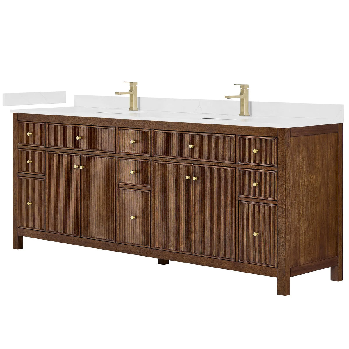 84" Pendry Double Bathroom Vanity Dark Walnut Brushed Gold Trim by wyndham View 9
