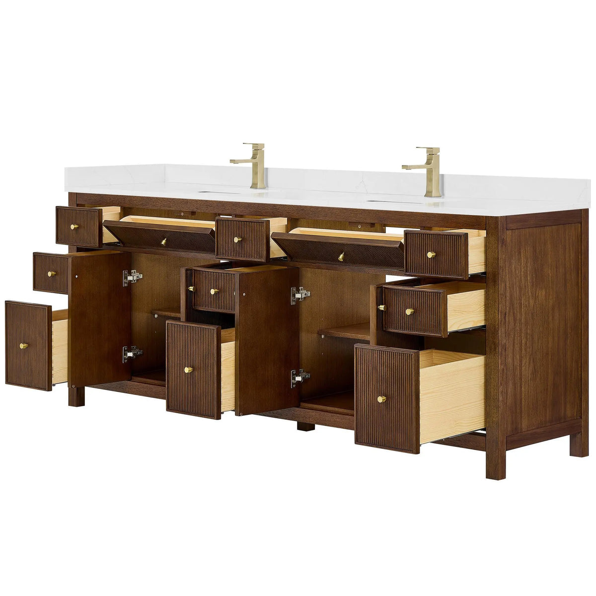 84" Pendry Double Bathroom Vanity Dark Walnut Brushed Gold Trim by wyndham View 11