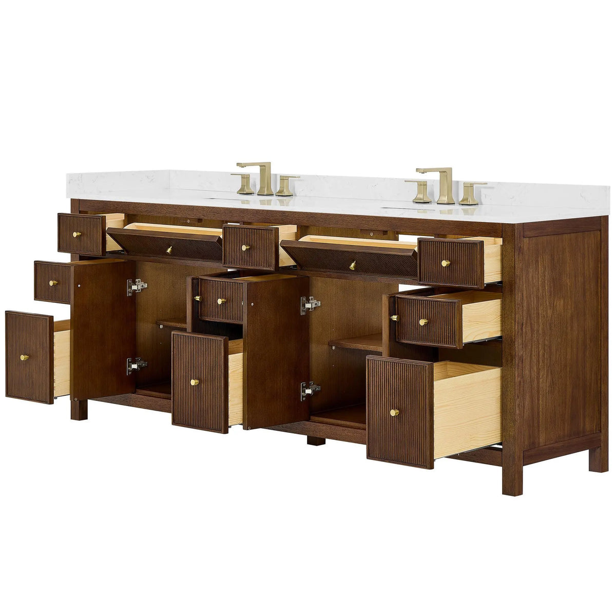 84" Pendry Double Bathroom Vanity Dark Walnut Brushed Gold Trim by wyndham View 27