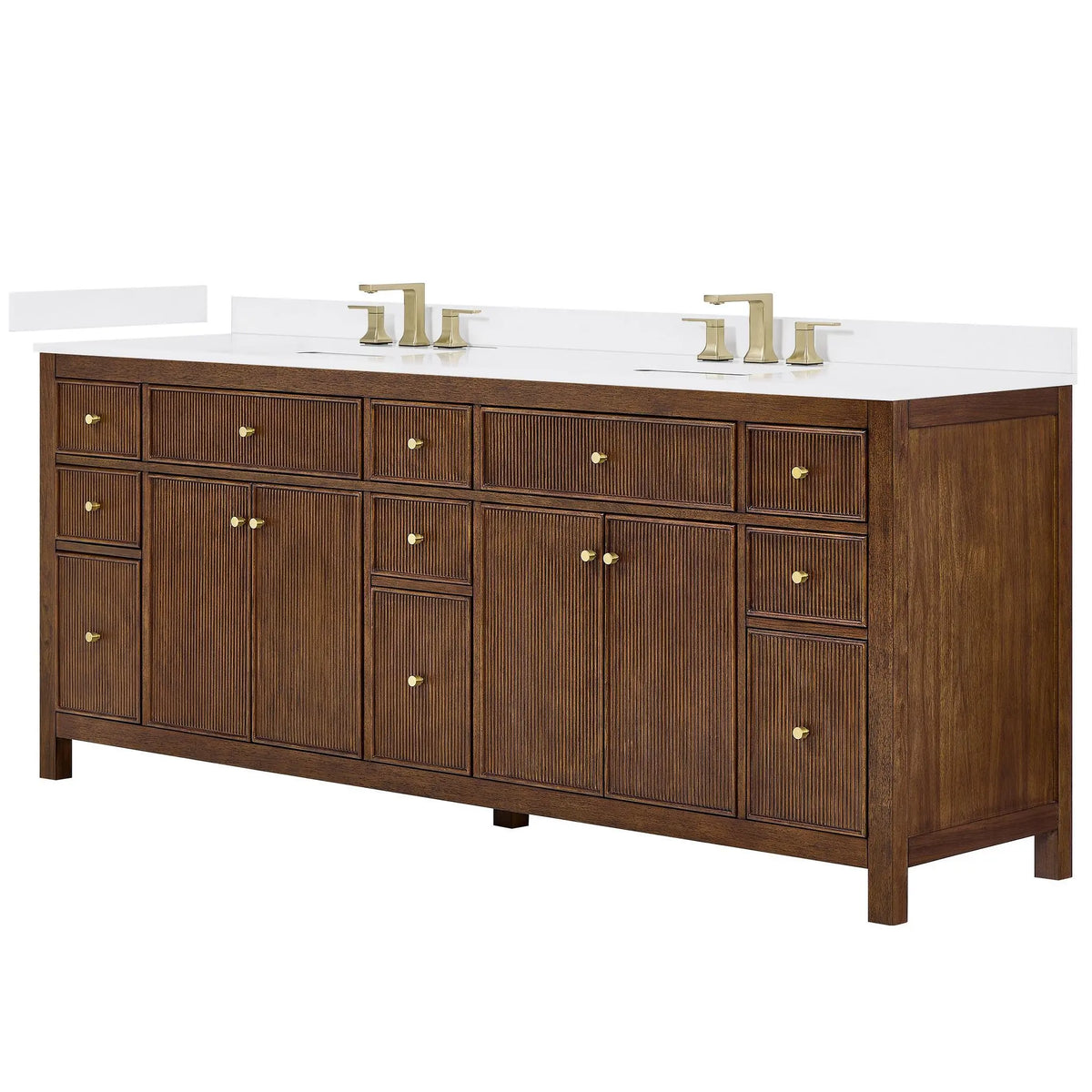 84" Pendry Double Bathroom Vanity Dark Walnut Brushed Gold Trim by wyndham View 29