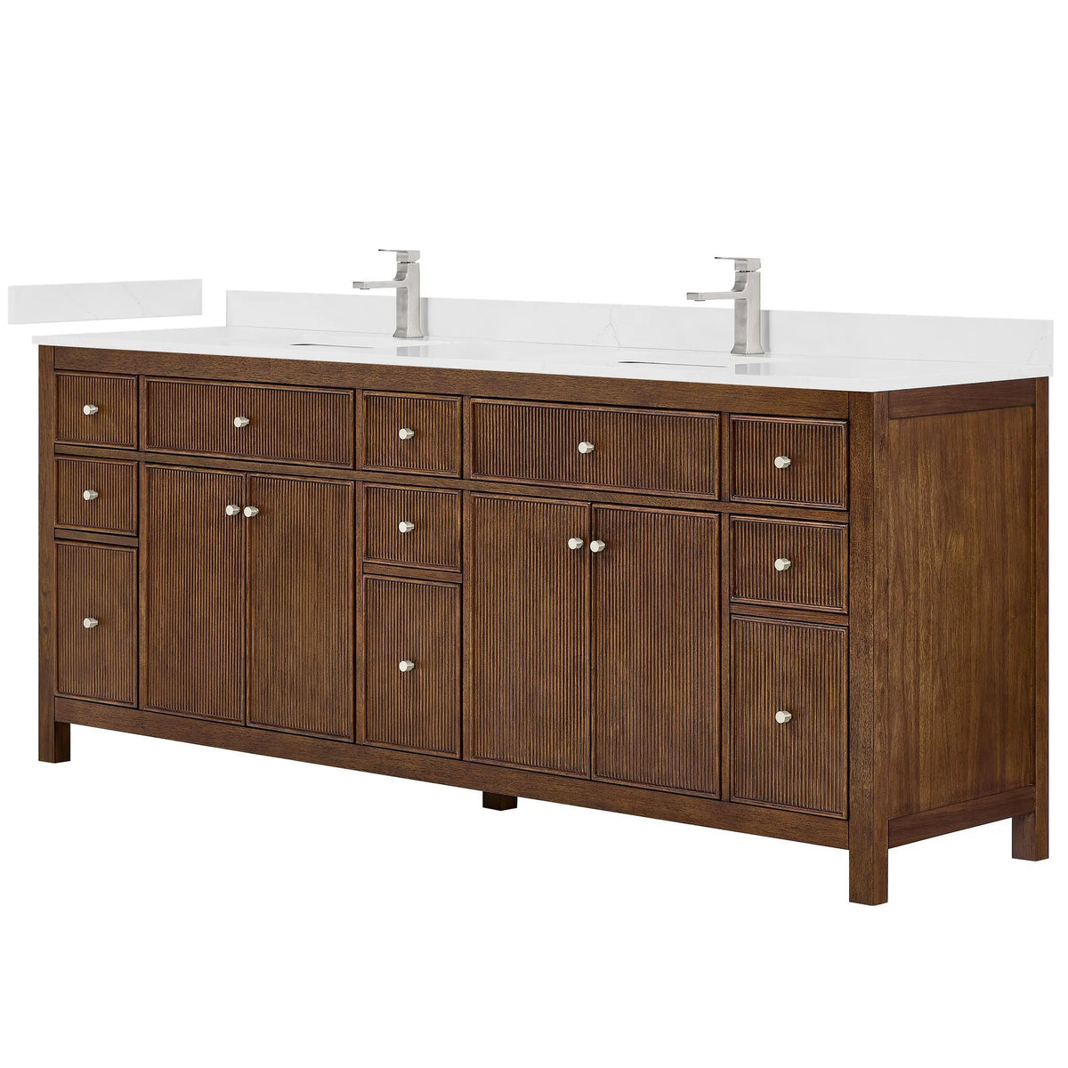 84" Pendry Double Bathroom Vanity Dark Walnut Brushed Nickel Trim by wyndham View 9