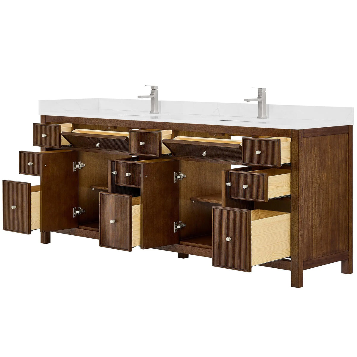 84" Pendry Double Bathroom Vanity Dark Walnut Brushed Nickel Trim by wyndham View 11