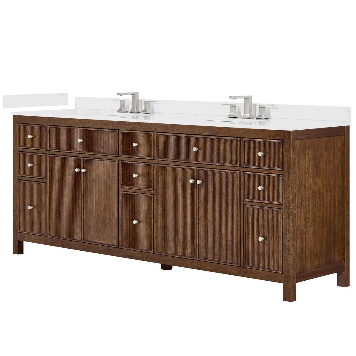 84" Pendry Double Bathroom Vanity Dark Walnut Brushed Nickel Trim by wyndham View 21