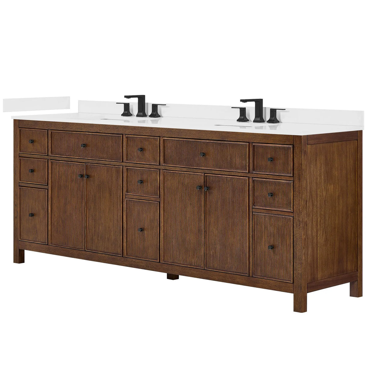 84" Pendry Double Bathroom Vanity Dark Walnut Matte Black Trim by wyndham View 21