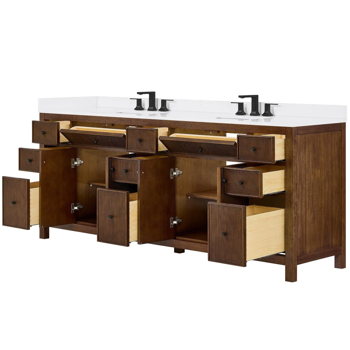 84" Pendry Double Bathroom Vanity Dark Walnut Matte Black Trim by wyndham View 31