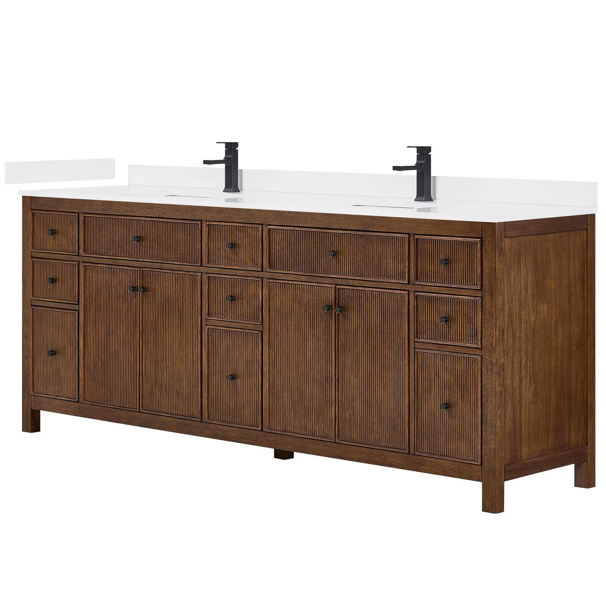 84" Pendry Double Bathroom Vanity Dark Walnut Matte Black Trim by wyndham View 5