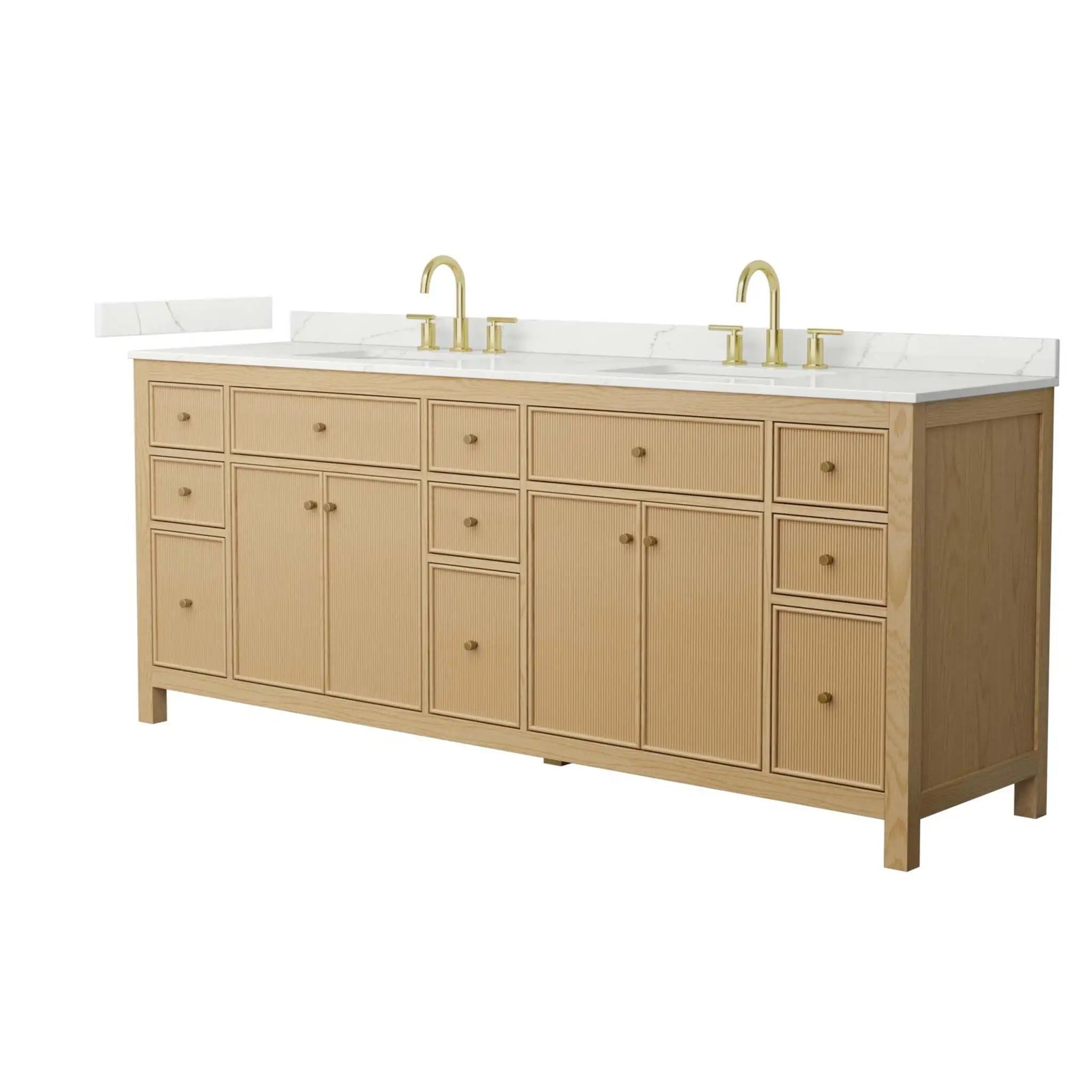 84" Pendry Double Bathroom Vanity in Tanned Oak with Brushed Gold Trim by Wyndham