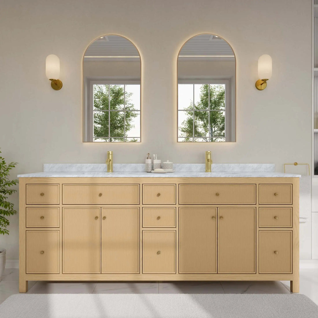 84" Pendry Double Bathroom Vanity in Tanned Oak with Brushed Gold Trim by Wyndham