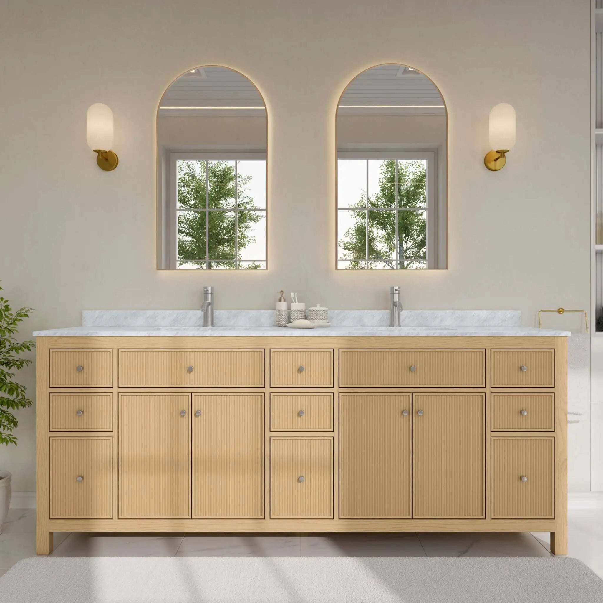 84" Pendry Double Bathroom Vanity in Tanned Oak with Brushed Nickel Trim by Wyndham
