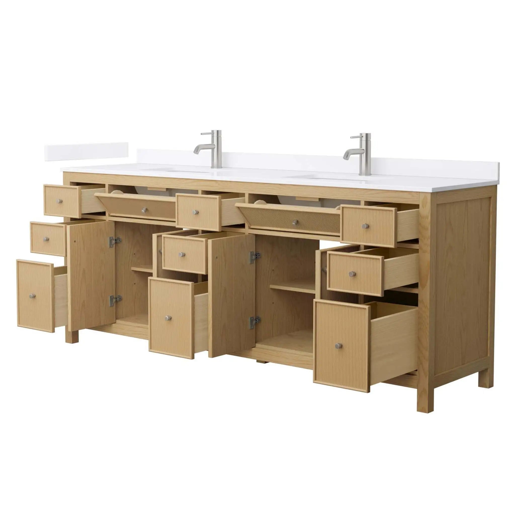 84" Pendry Double Bathroom Vanity in Tanned Oak with Brushed Nickel Trim by Wyndham