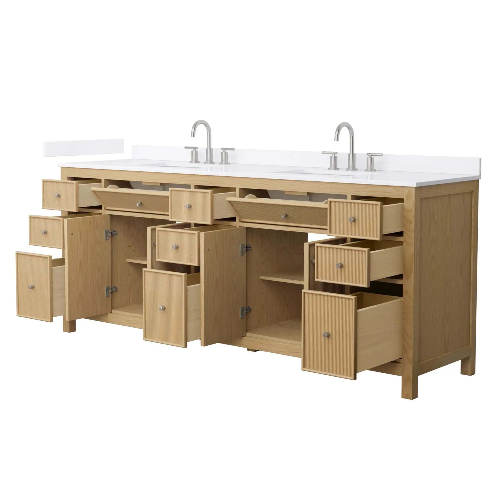 84" Pendry Double Bathroom Vanity in Tanned Oak with Brushed Nickel Trim by Wyndham
