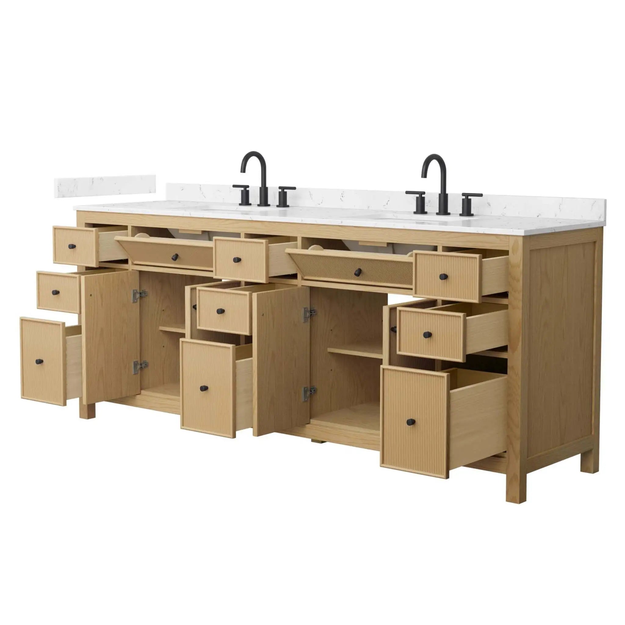 84" Pendry Double Bathroom Vanity in Tanned Oak with Matte Black Trim by Wyndham