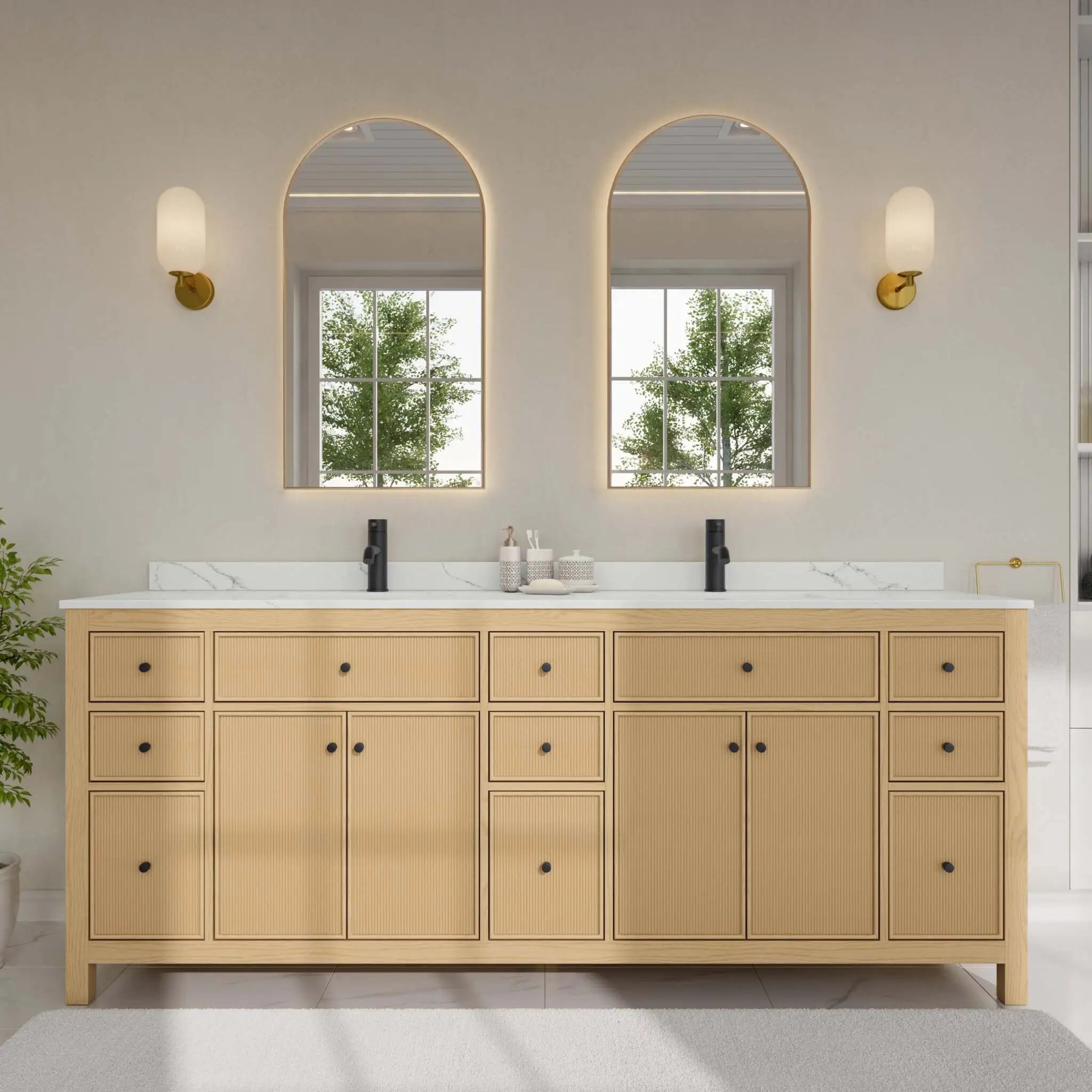 84" Pendry Double Bathroom Vanity in Tanned Oak with Matte Black Trim by Wyndham