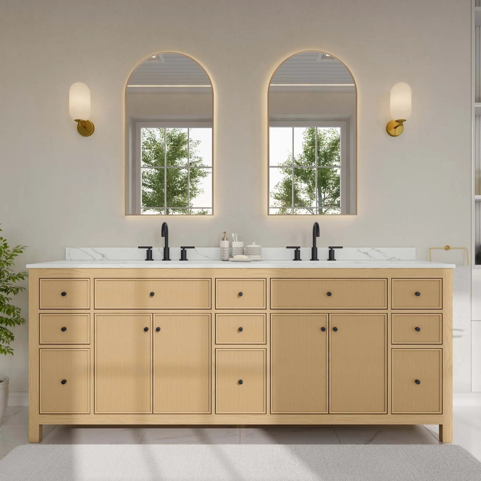 84" Pendry Double Bathroom Vanity in Tanned Oak with Matte Black Trim by Wyndham