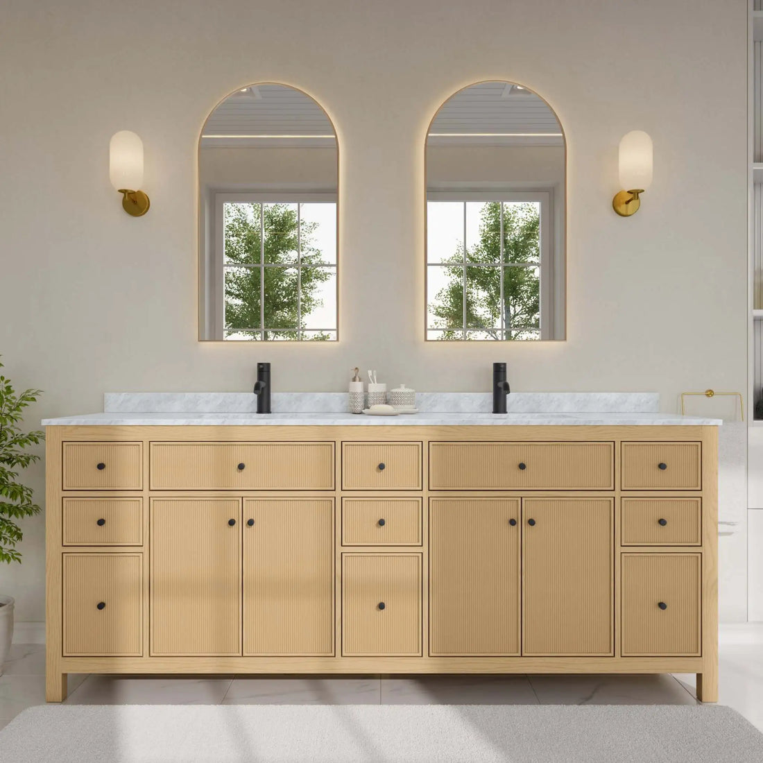 84" Pendry Double Bathroom Vanity in Tanned Oak with Matte Black Trim by Wyndham