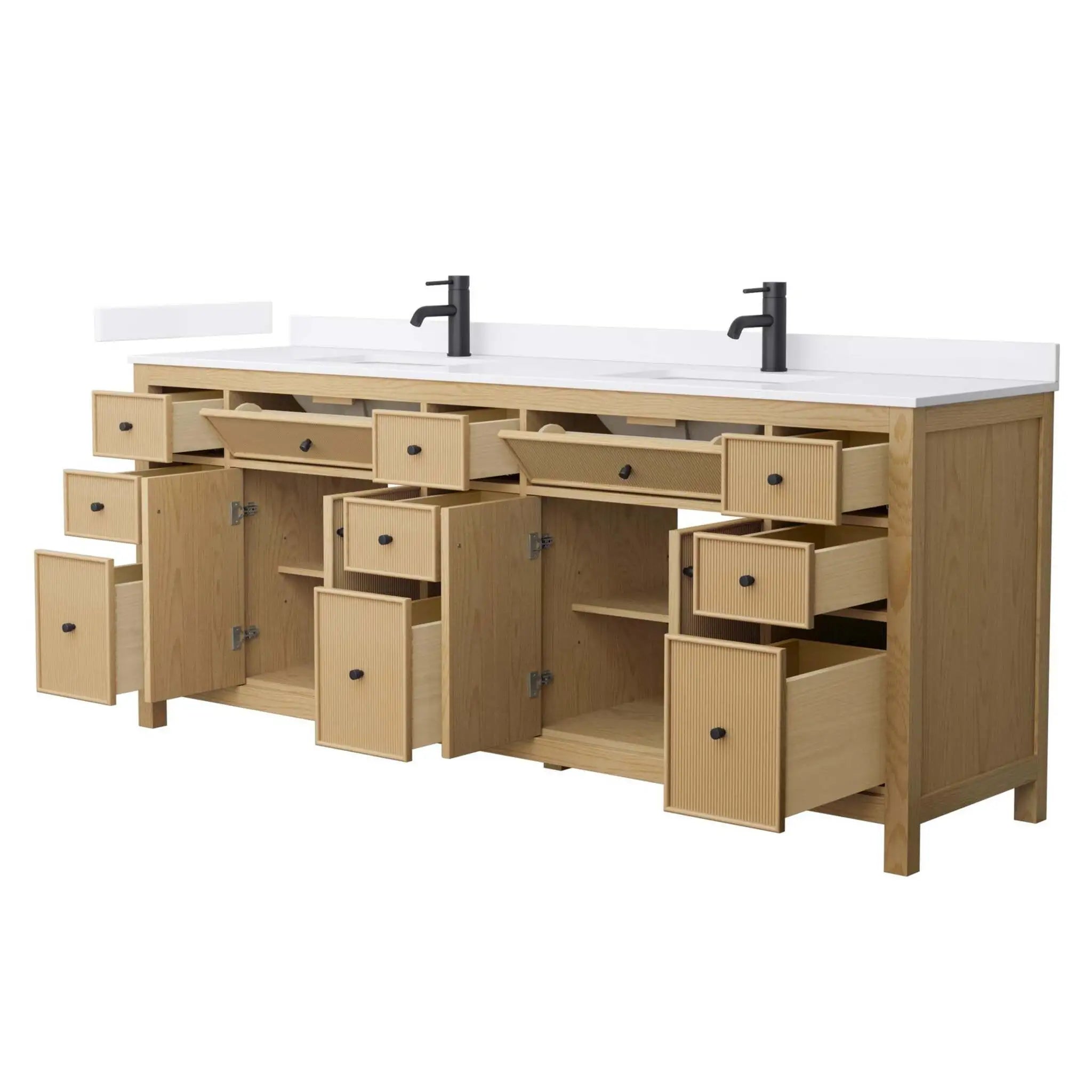 84" Pendry Double Bathroom Vanity in Tanned Oak with Matte Black Trim by Wyndham