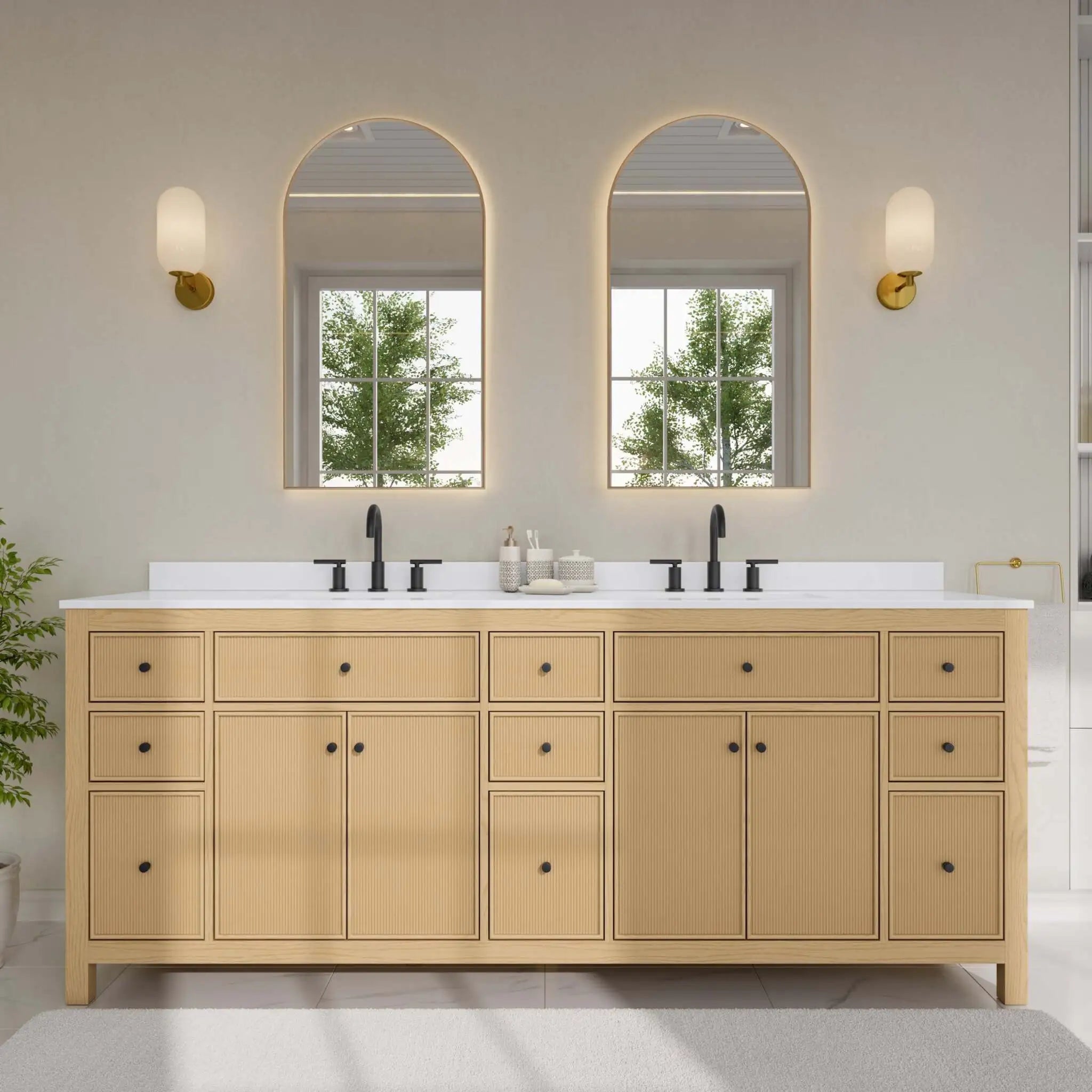 84" Pendry Double Bathroom Vanity in Tanned Oak with Matte Black Trim by Wyndham